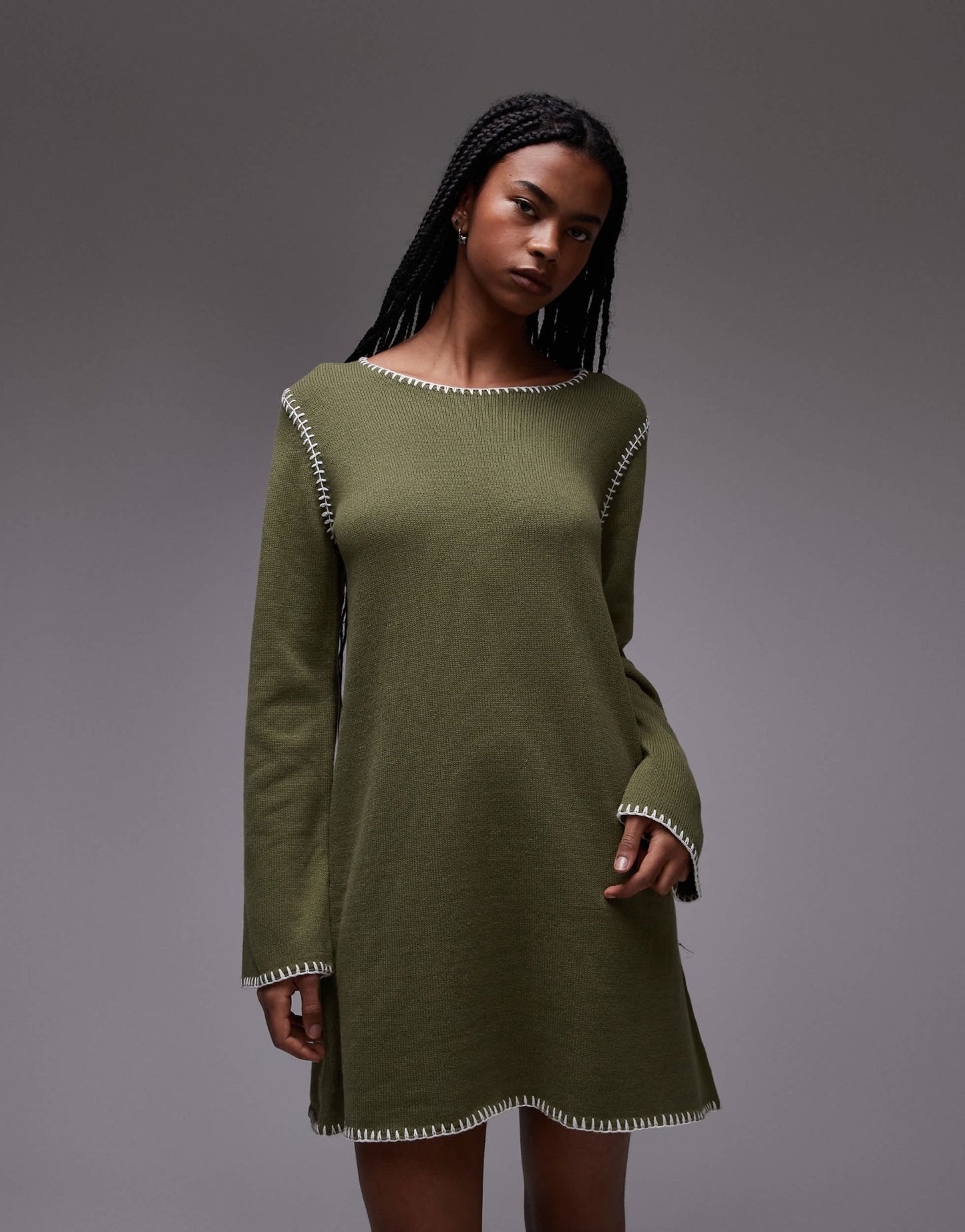 Resume blanket stitch a line mini dress in army green - ASOS Sample Sale