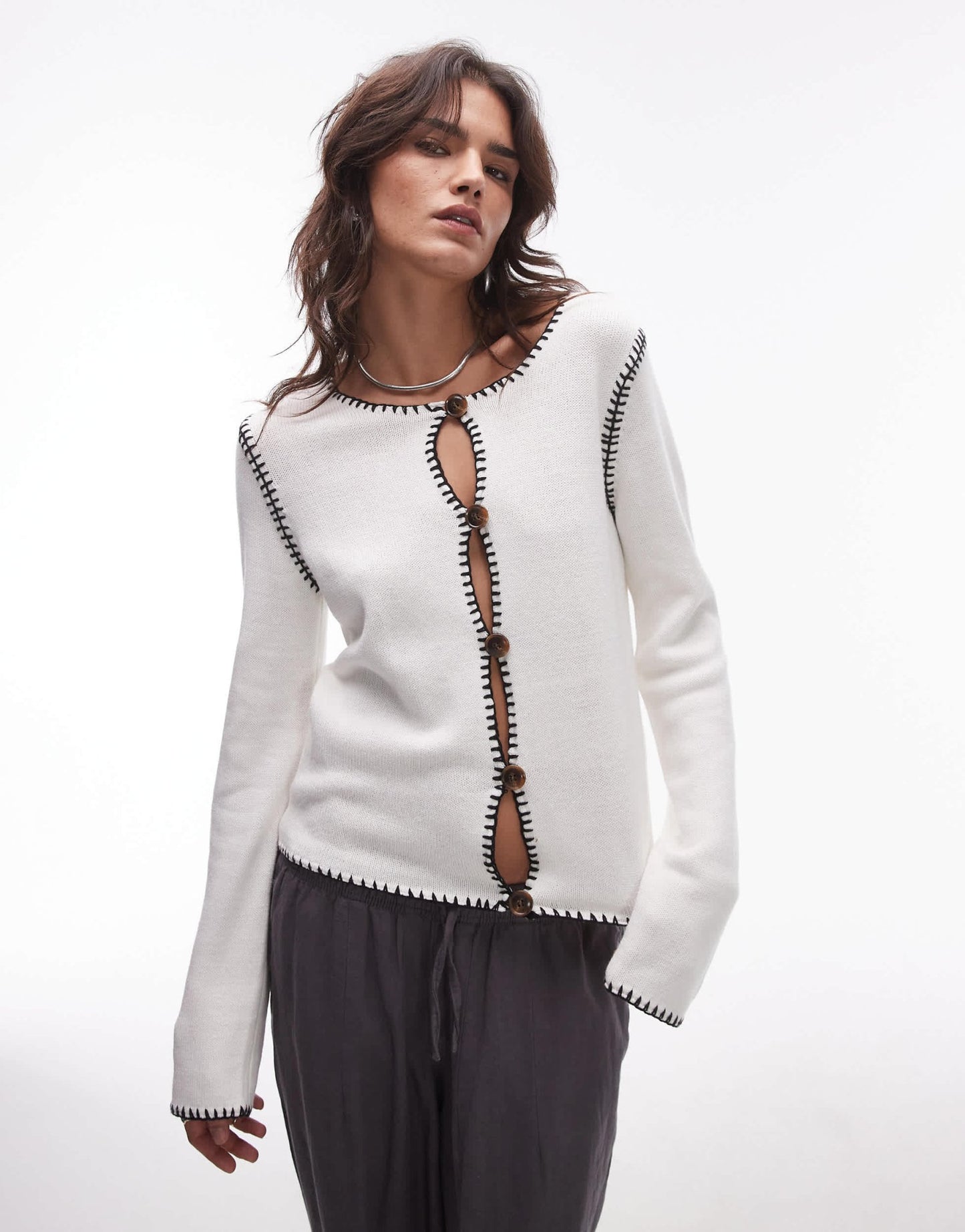 Resume blanket stitch button up cardigan in creme - ASOS Sample Sale