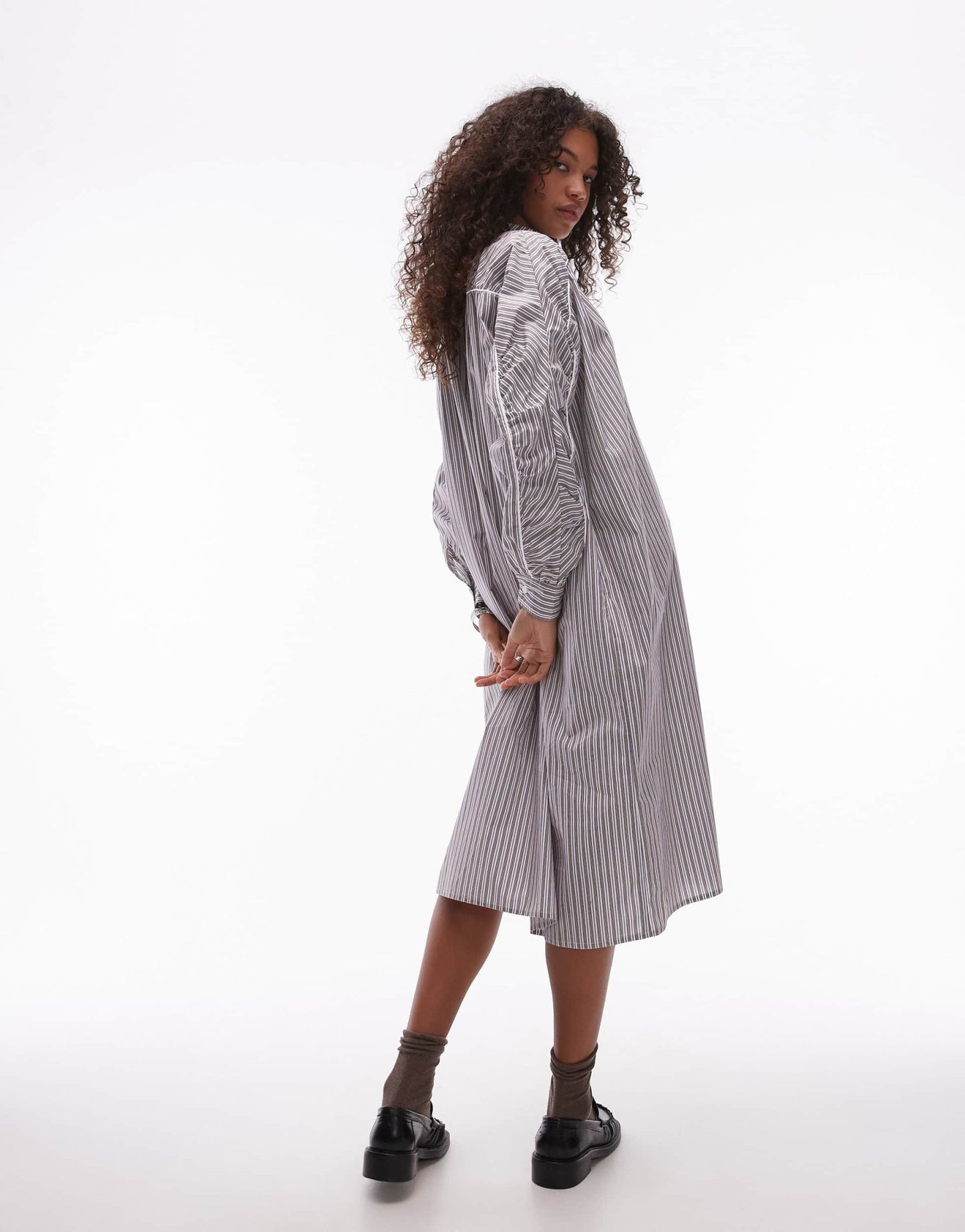 Resume boyfriend midi shirt dress in stripe with contrast piping and ruching - ASOS Sample Sale