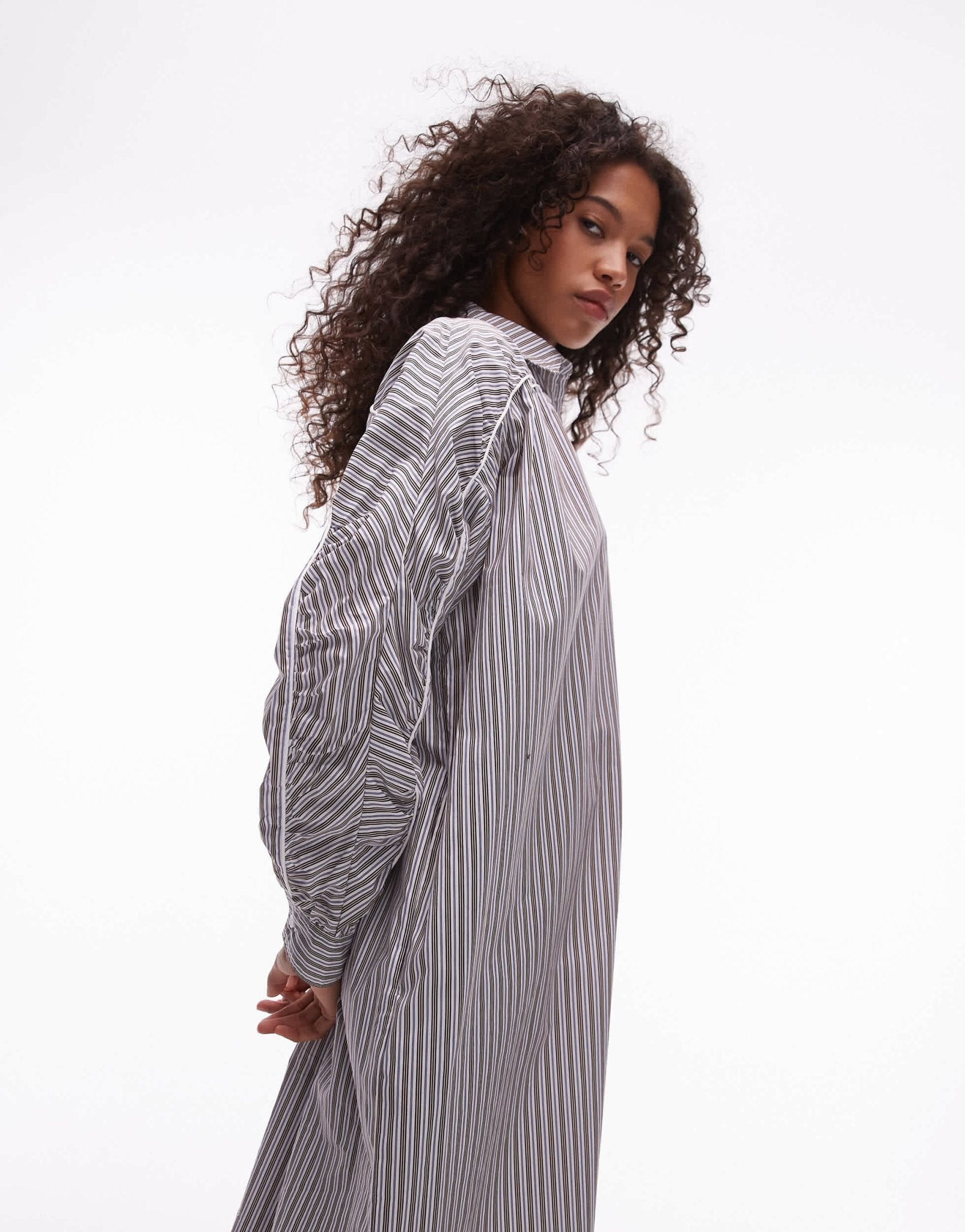 Resume boyfriend midi shirt dress in stripe with contrast piping and ruching - ASOS Sample Sale