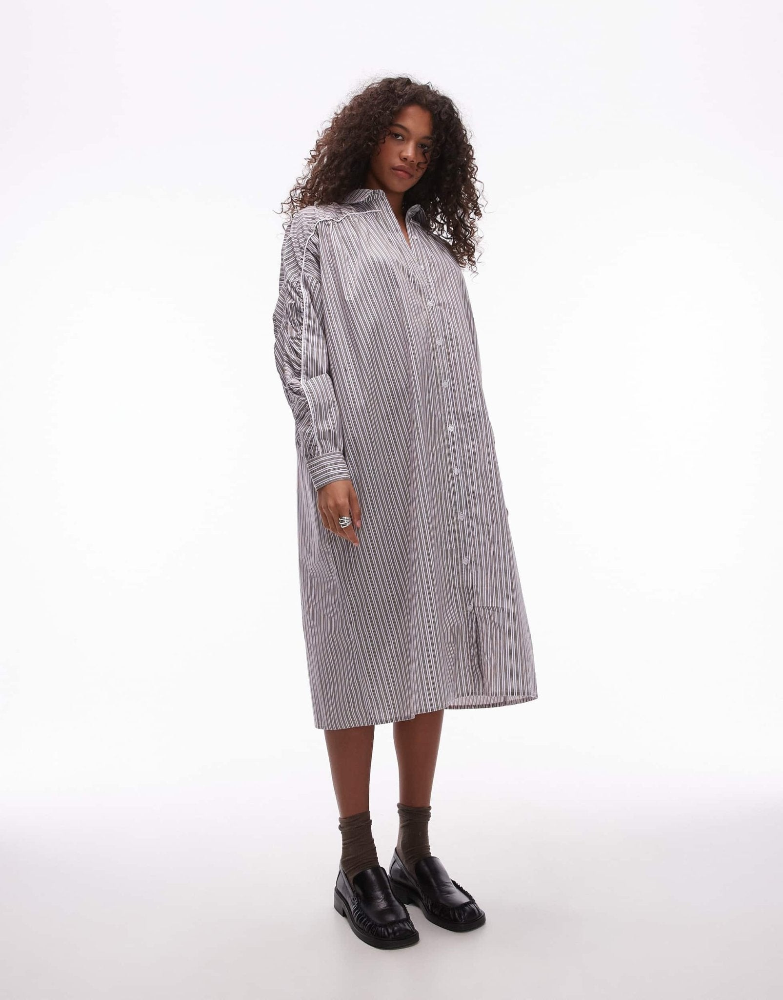Resume boyfriend midi shirt dress in stripe with contrast piping and ruching - ASOS Sample Sale