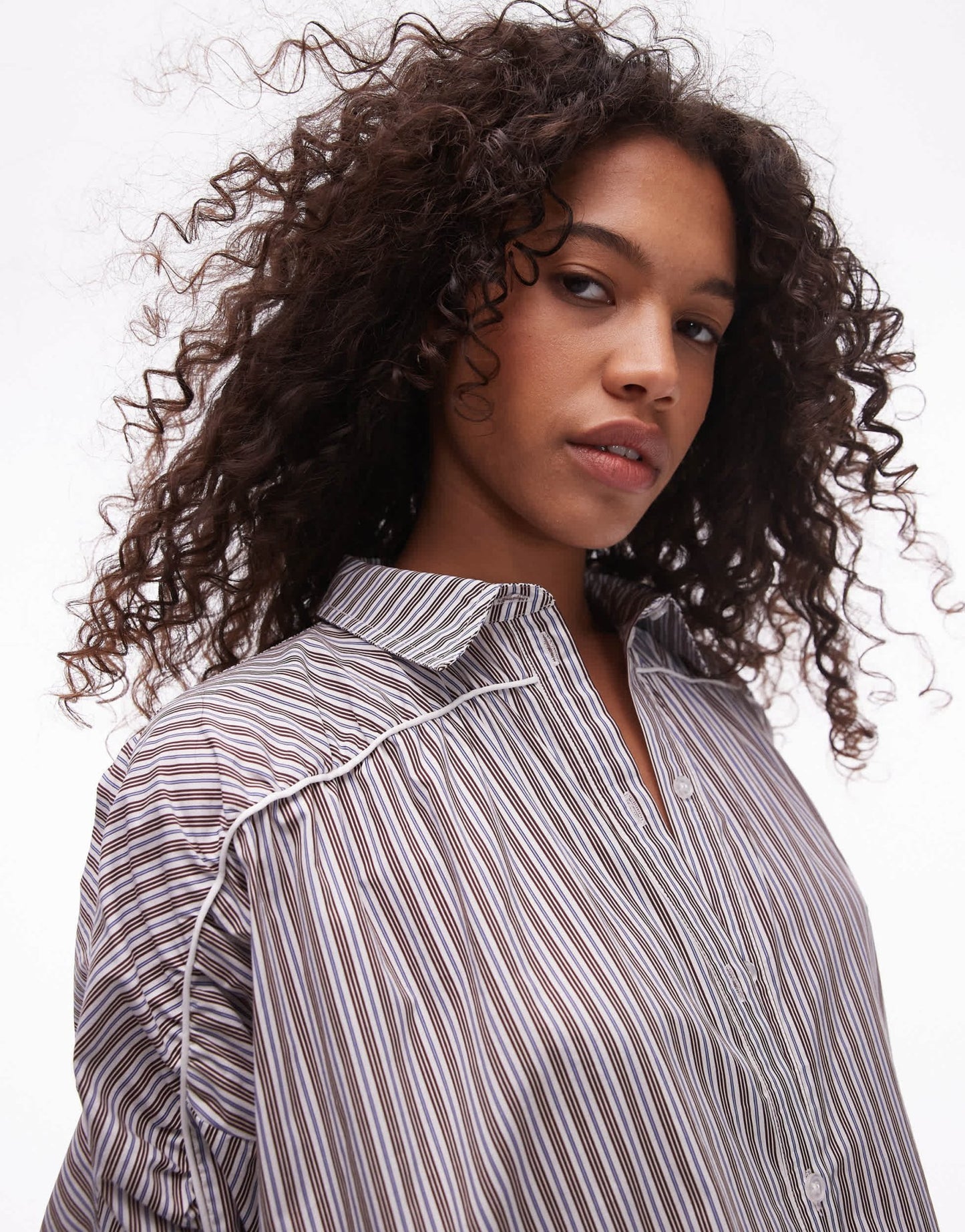 Resume boyfriend midi shirt dress in stripe with contrast piping and ruching - ASOS Sample Sale