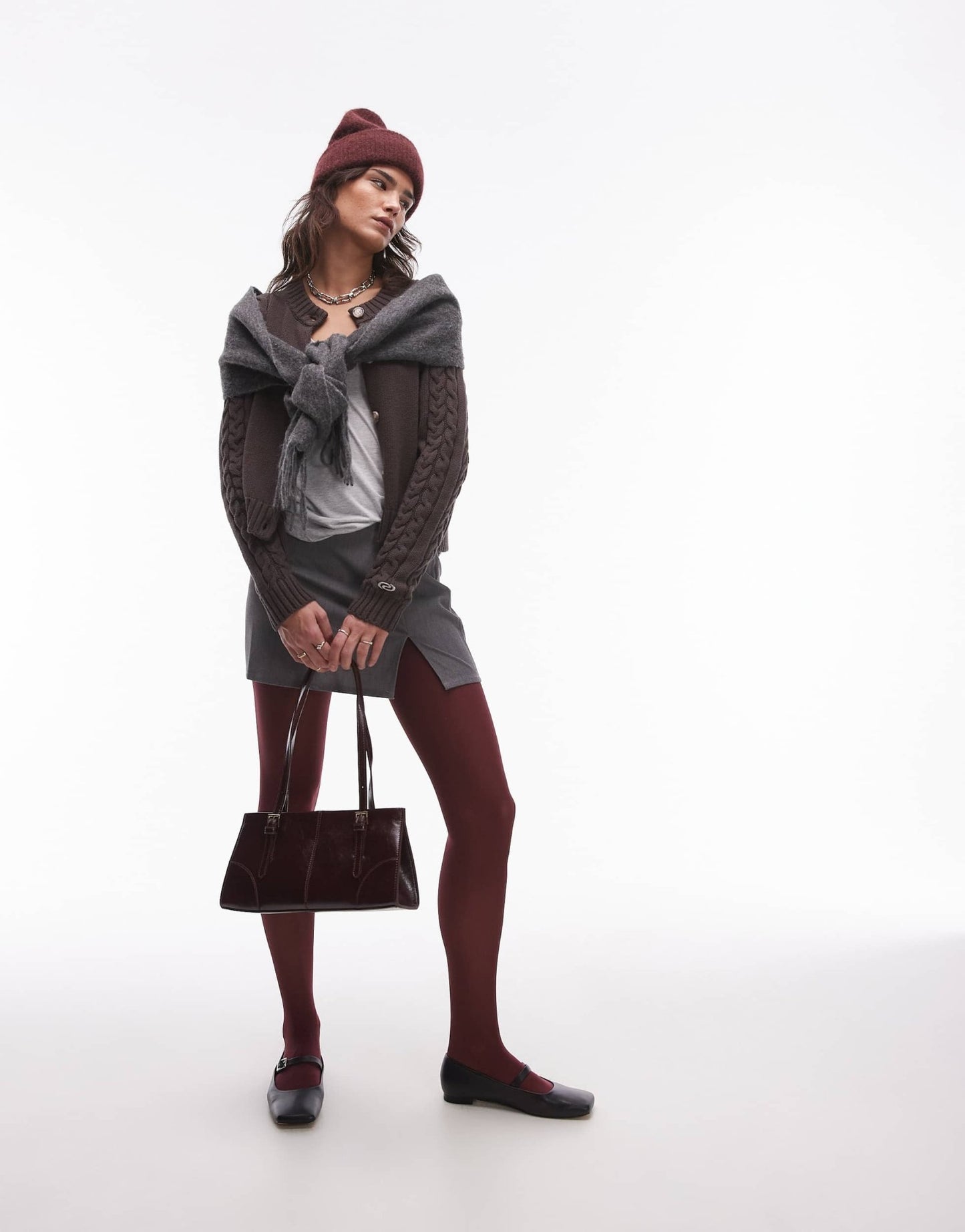 Resume cable knit fitted cardigan in dark brown - ASOS Sample Sale