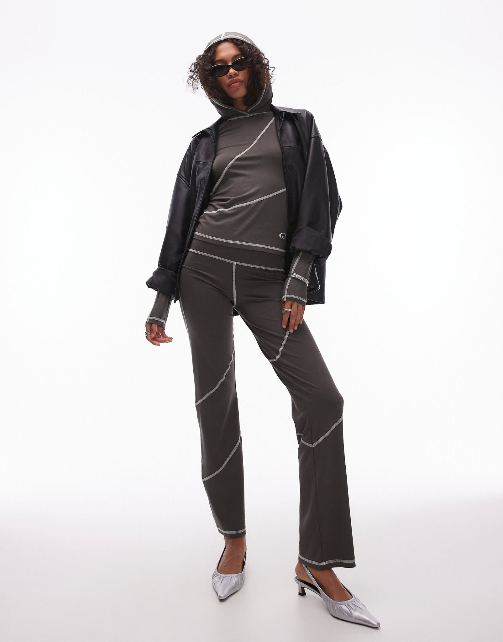 Resume contrast seam skinny fit sporty hoodie top in brown co - ord - ASOS Sample Sale