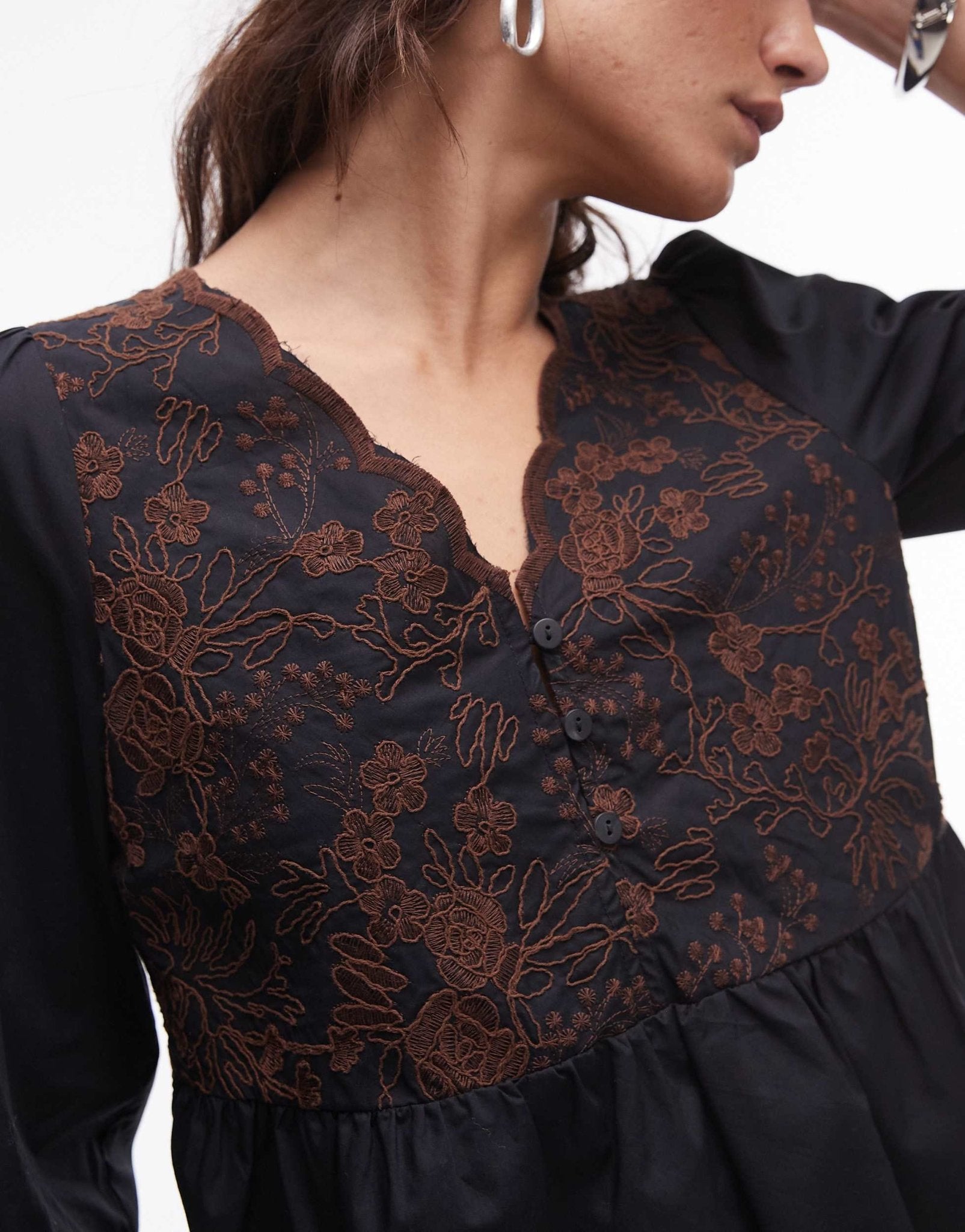 Resume embroidered poplin v neck blouse in black - ASOS Sample Sale