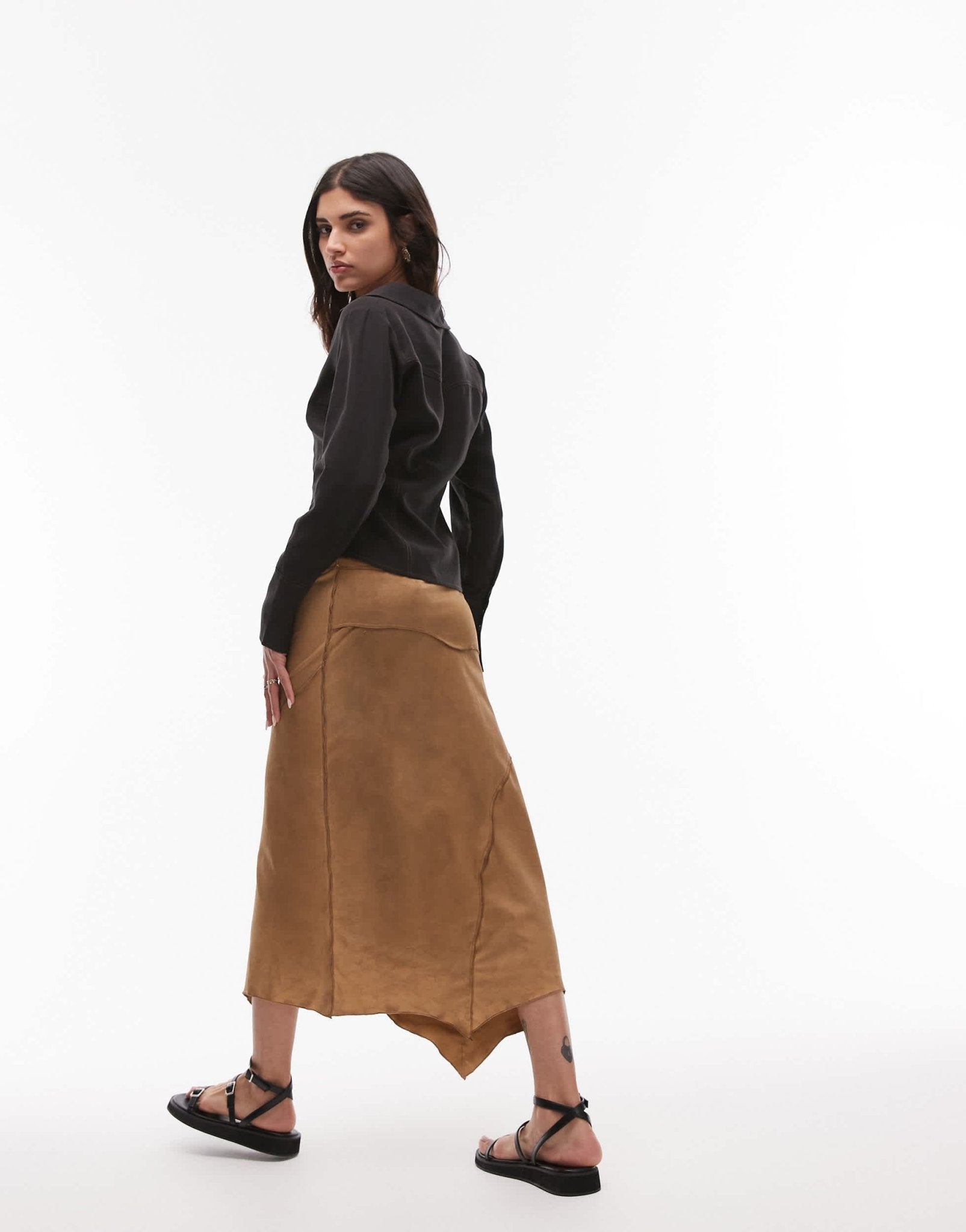 Resume faux suede boho western asymmetric midaxi skirt in light camel - ASOS Sample Sale