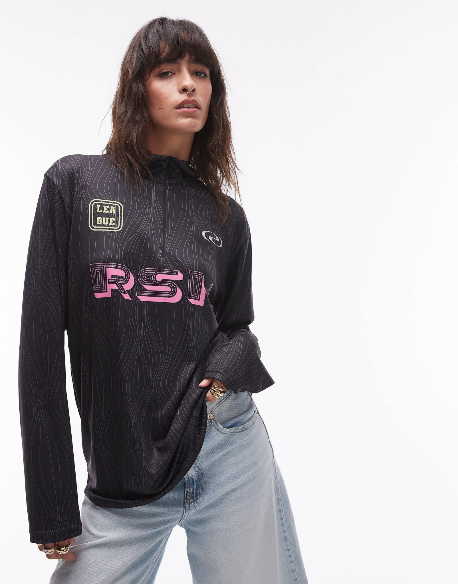 Resume high neck quarter zip oversized sporty top with pink logo - ASOS Sample Sale
