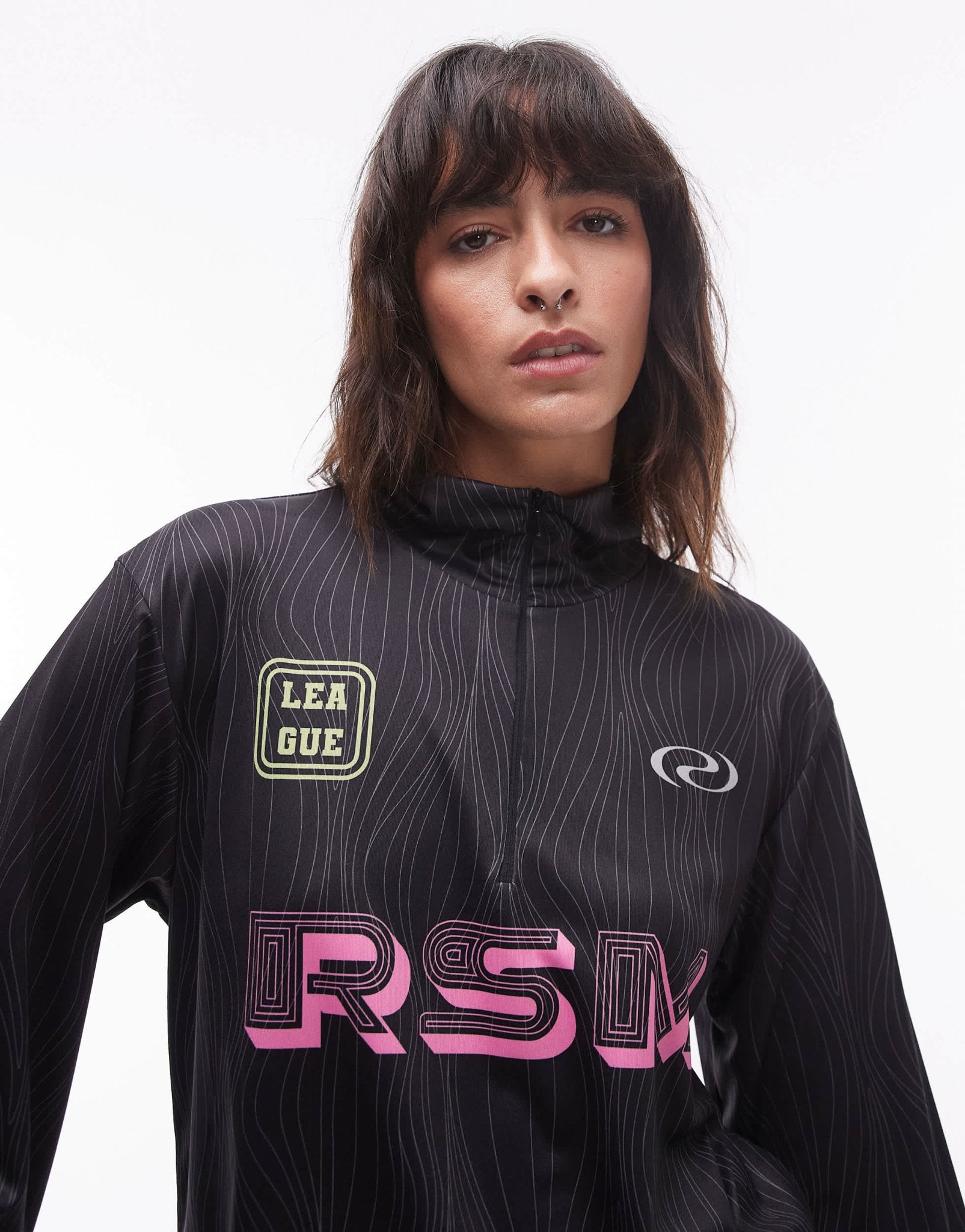 Resume high neck quarter zip oversized sporty top with pink logo - ASOS Sample Sale