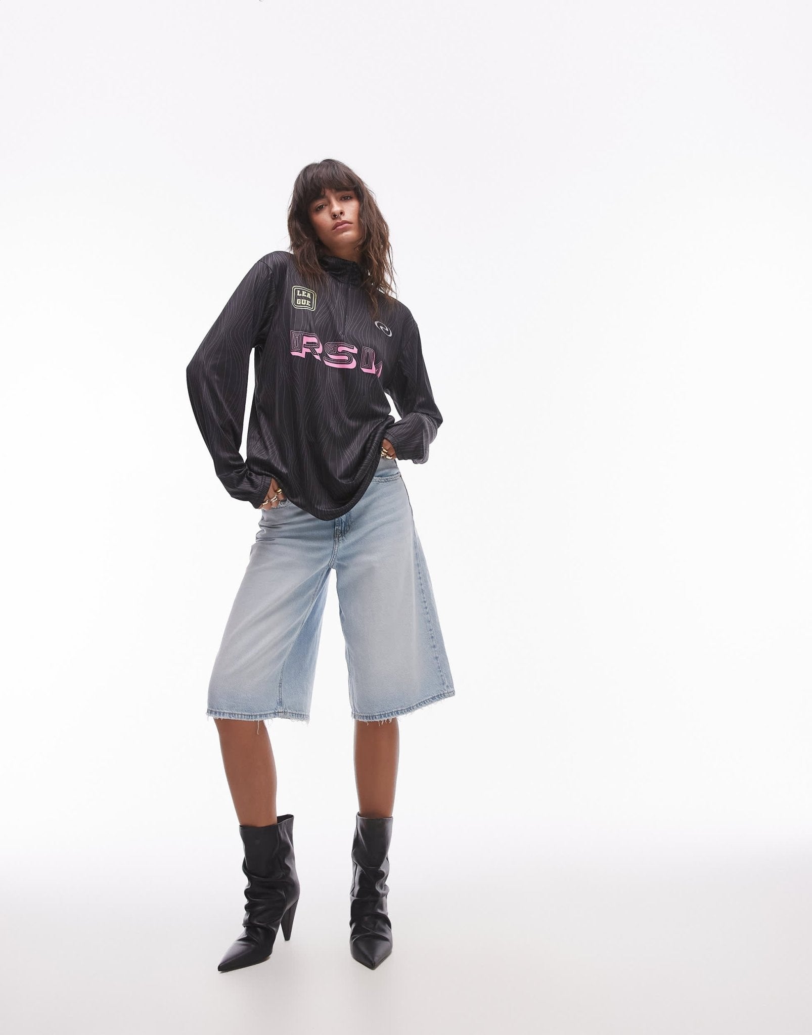 Resume high neck quarter zip oversized sporty top with pink logo - ASOS Sample Sale