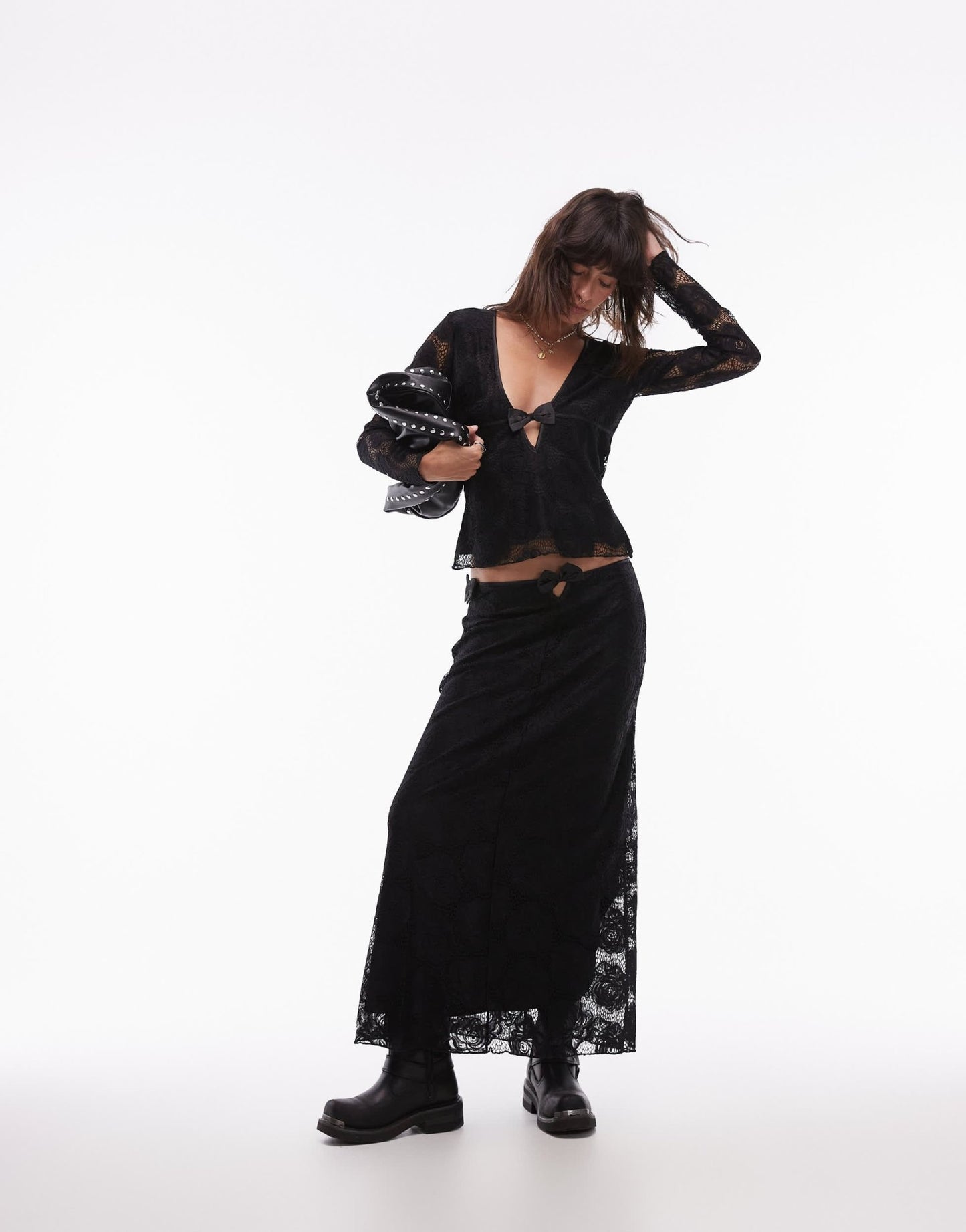 Resume low rise midi relaxed skirt in black lace with bow detail - ASOS Sample Sale