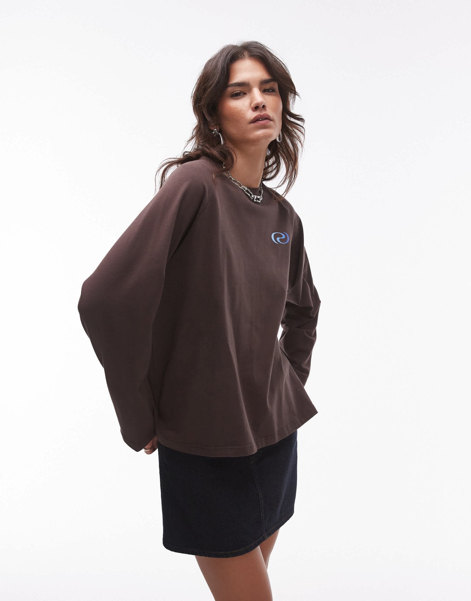 Resume oversized long sleeve t-shirt with contrast stitching in brown - ASOS Sample Sale