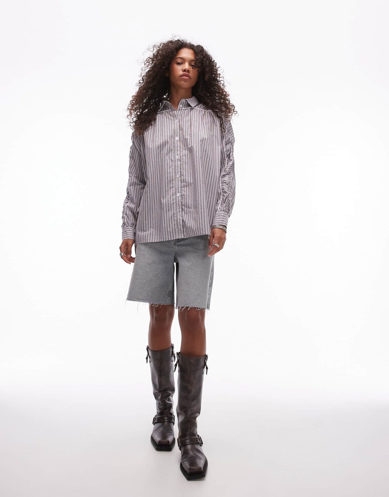 Resume oversized stripe boyfriend shirt with contrast piping and ruching - ASOS Sample Sale