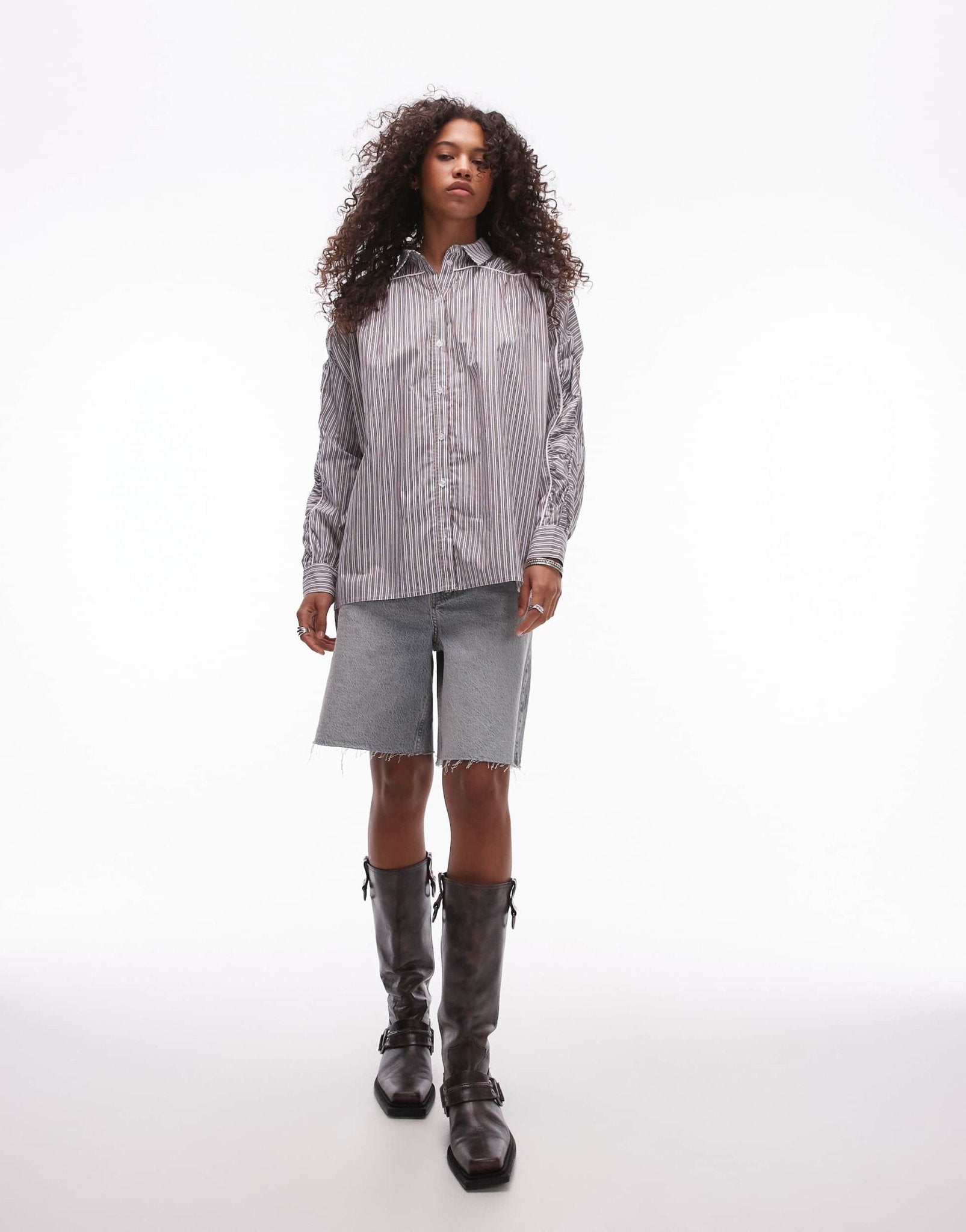 Resume oversized stripe boyfriend shirt with contrast piping and ruching - ASOS Sample Sale