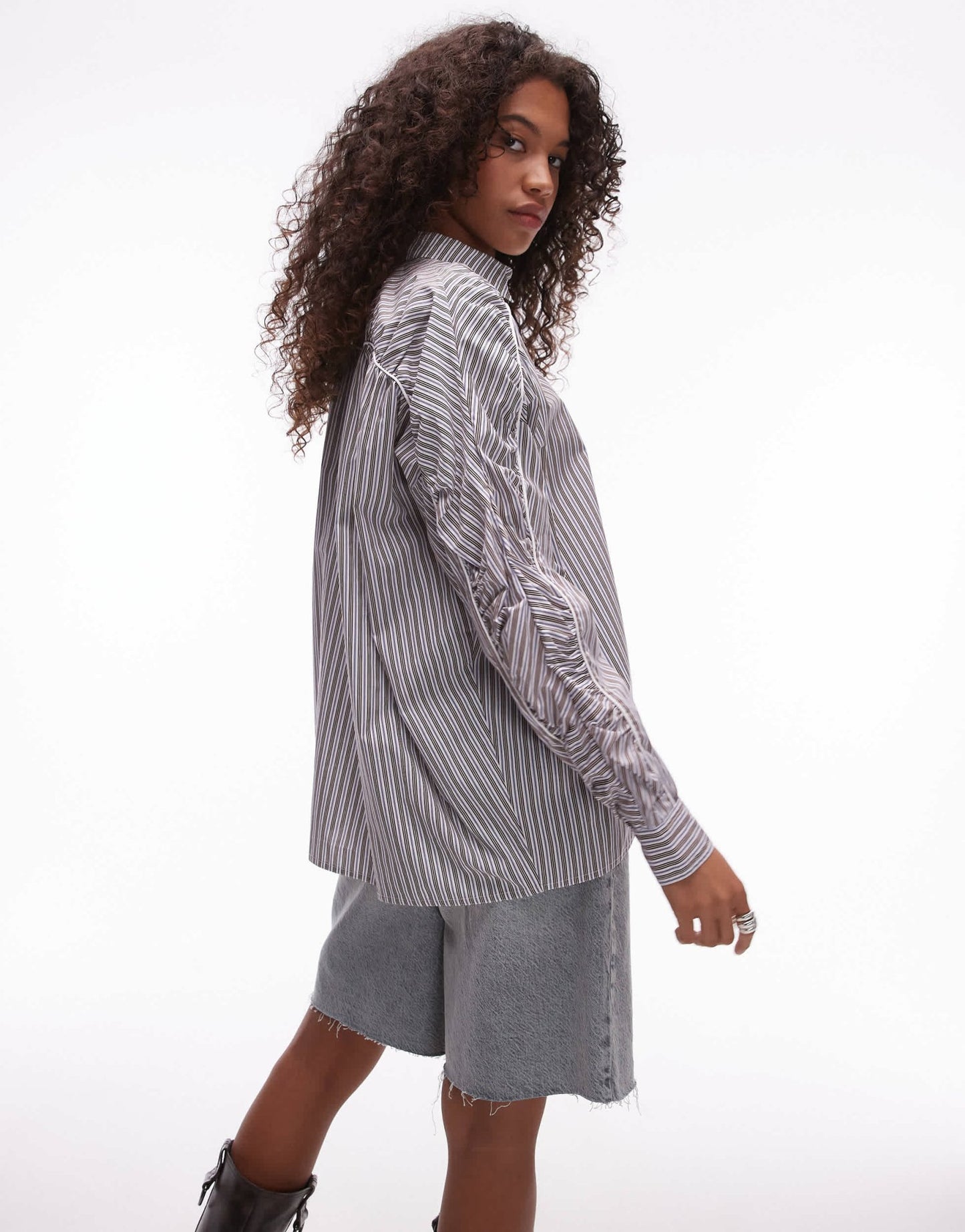 Resume oversized stripe boyfriend shirt with contrast piping and ruching - ASOS Sample Sale
