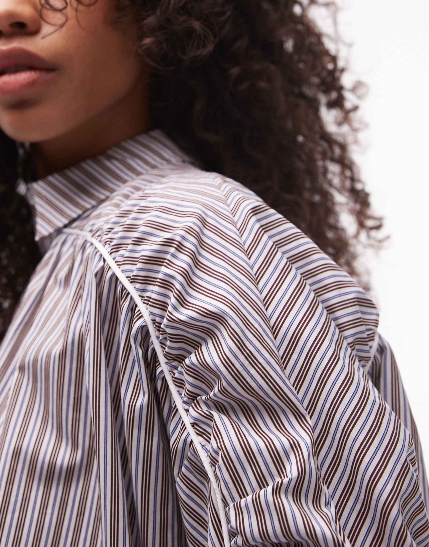 Resume oversized stripe boyfriend shirt with contrast piping and ruching - ASOS Sample Sale