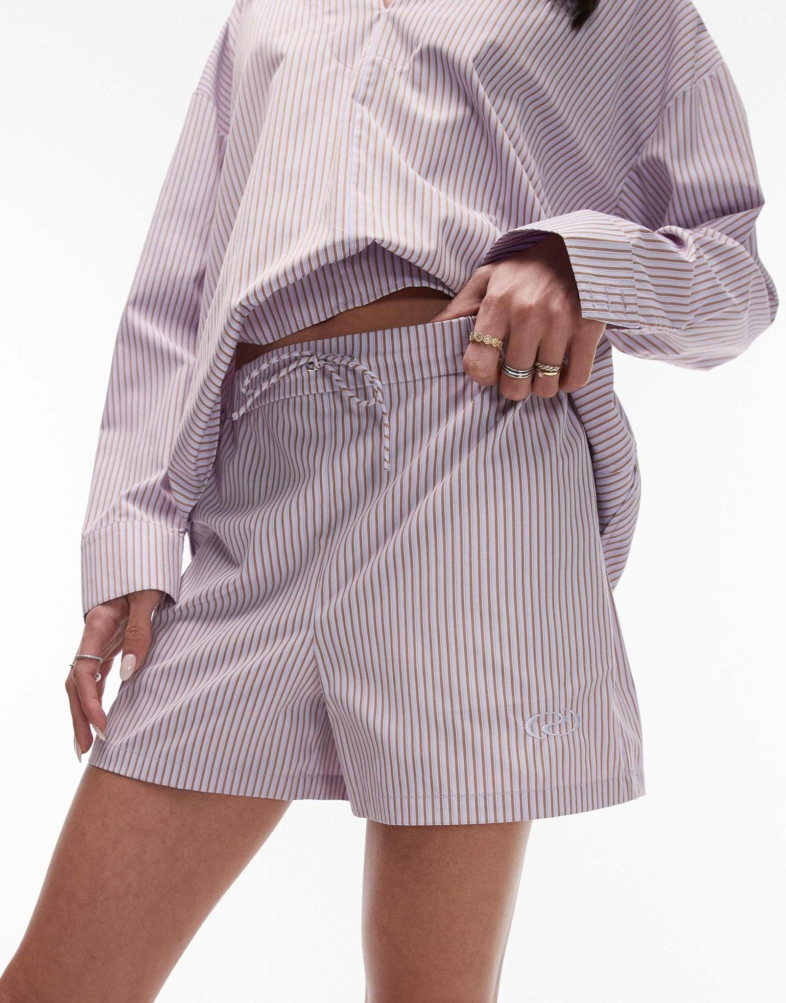 Resume pull on drawstring waist shorts in copper stripe co-ord - ASOS Sample Sale