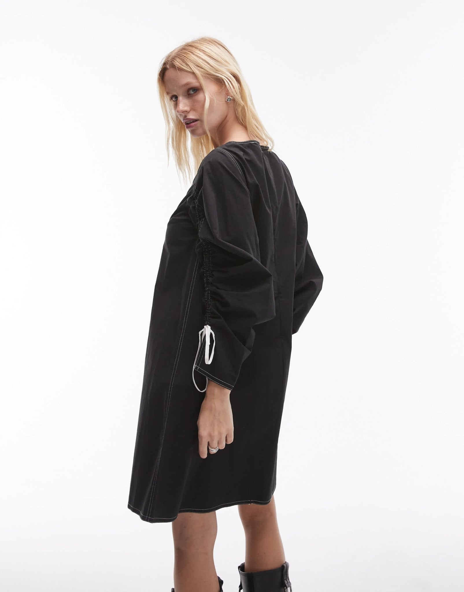 Resume relaxed shift dress in black with contrast sleeve ties - ASOS Sample Sale