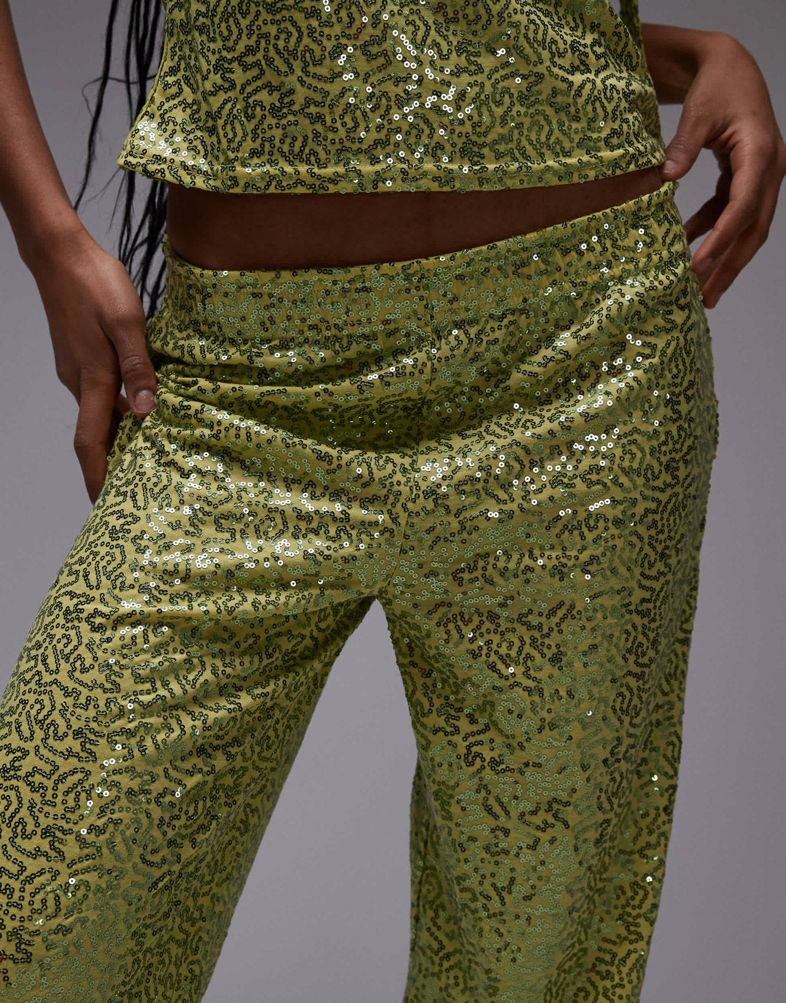 Resume relaxed smart trousers in glitter green sparkle co - ord - ASOS Sample Sale
