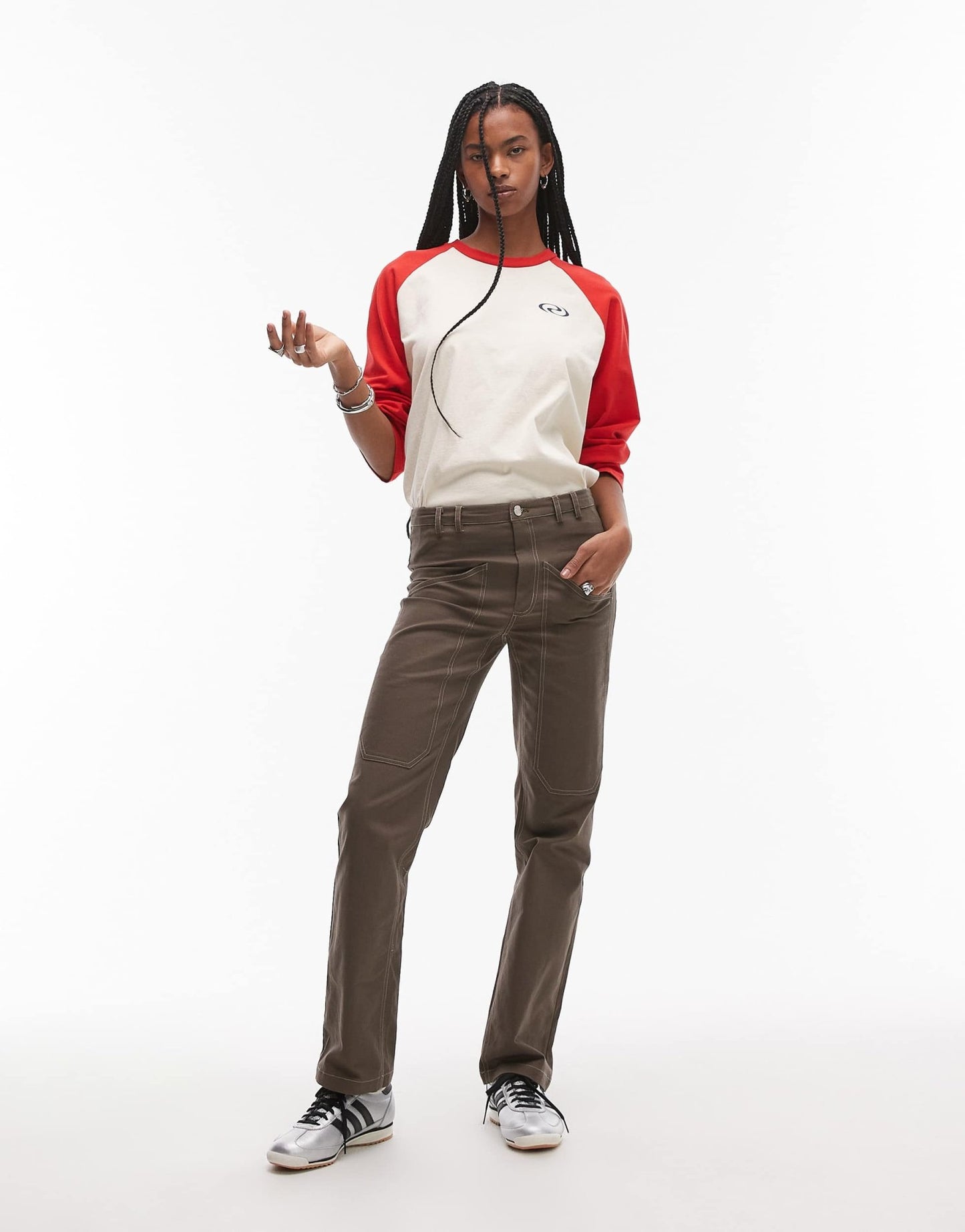 Resume straight leg trousers with contrast stitching in brown co - ord - ASOS Sample Sale