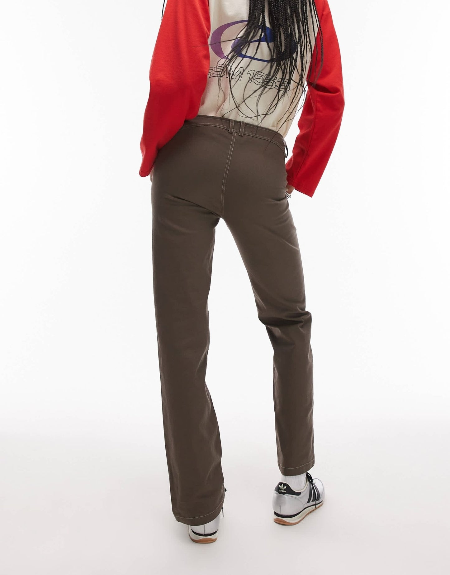 Resume straight leg trousers with contrast stitching in brown co - ord - ASOS Sample Sale