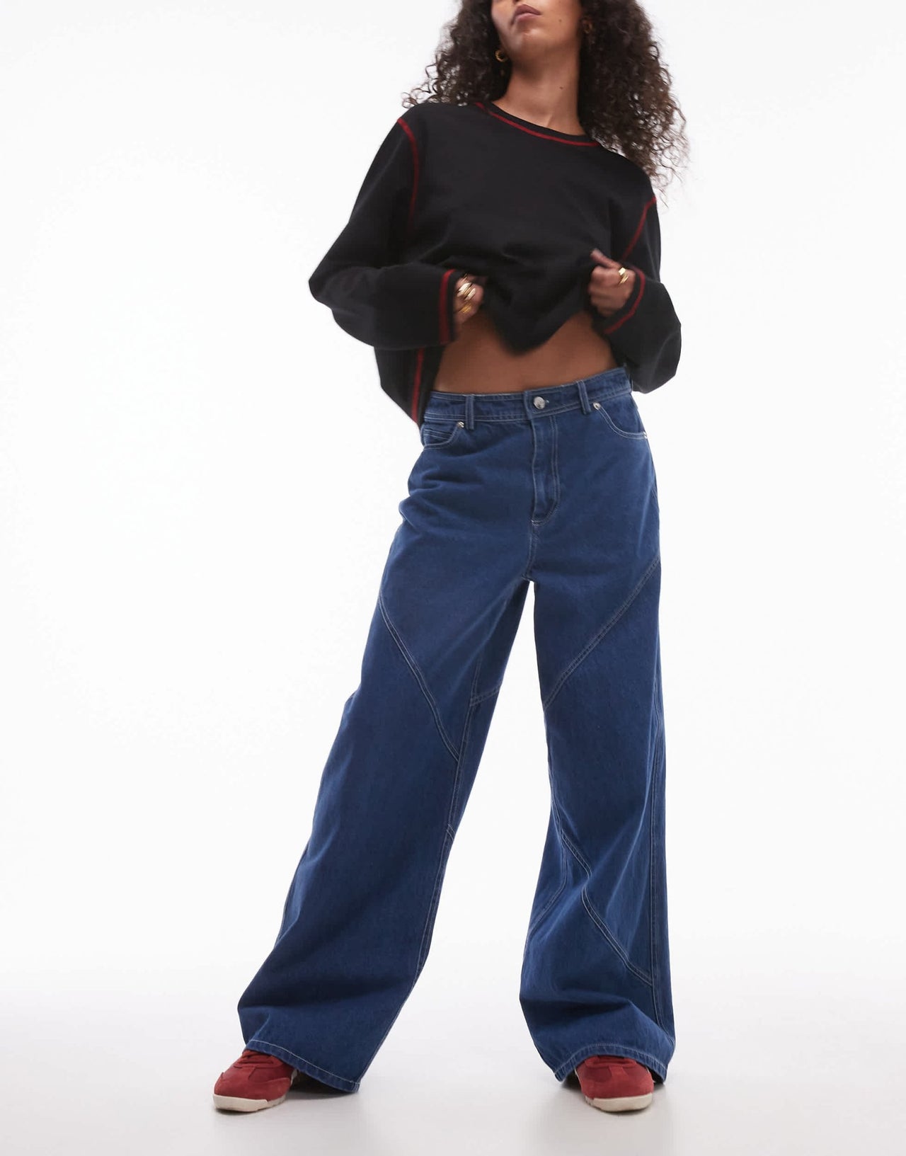 Resume wide leg boyfriend jeans in indigo denim with contrast stitch - ASOS Sample Sale