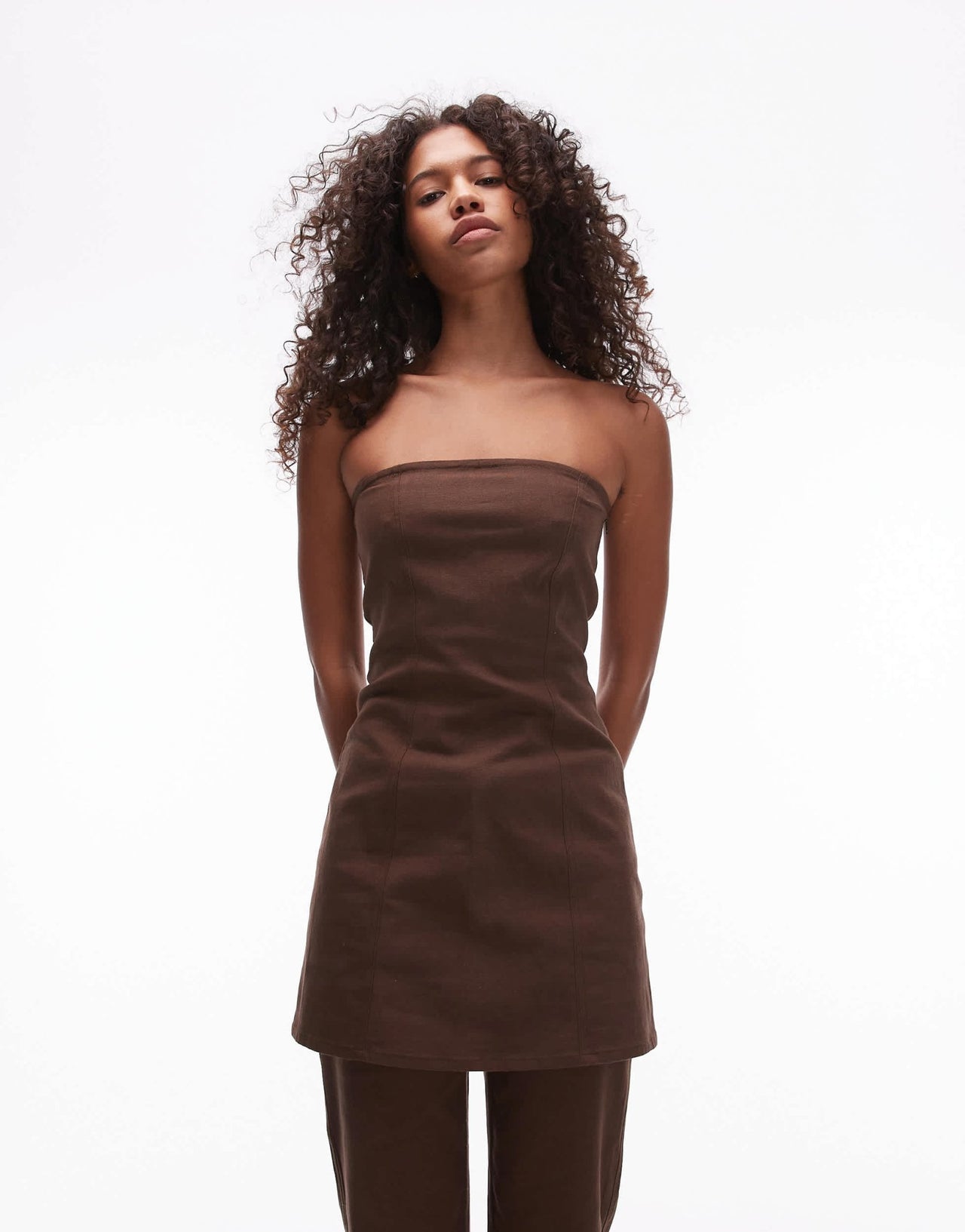 Resume Y2K bandeau mini dress in brown bengaline co - ord - ASOS Sample Sale