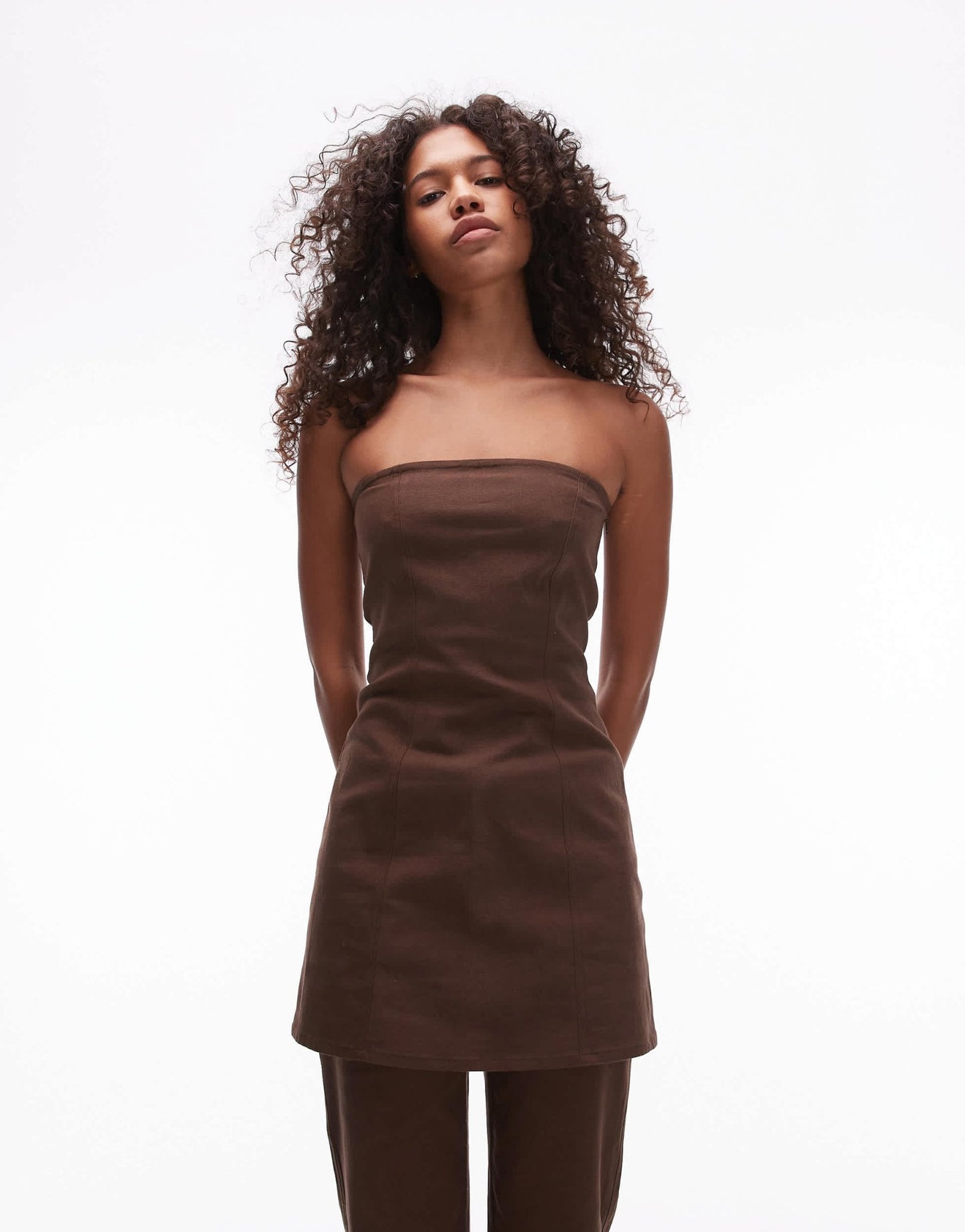 Resume Y2K bandeau mini dress in brown bengaline co - ord - ASOS Sample Sale