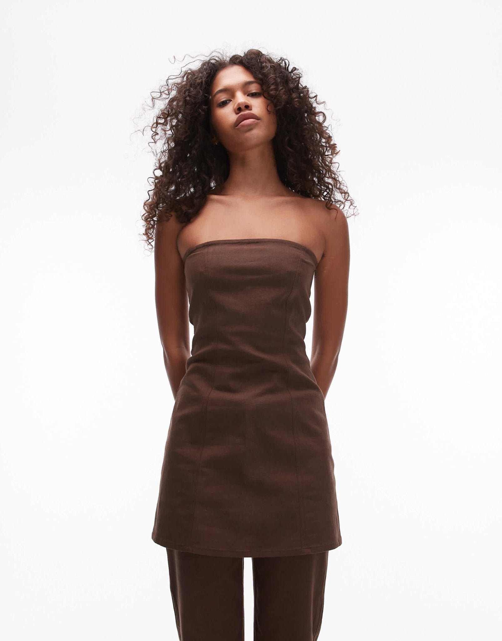 Resume Y2K bandeau mini dress in brown bengaline co - ord - ASOS Sample Sale