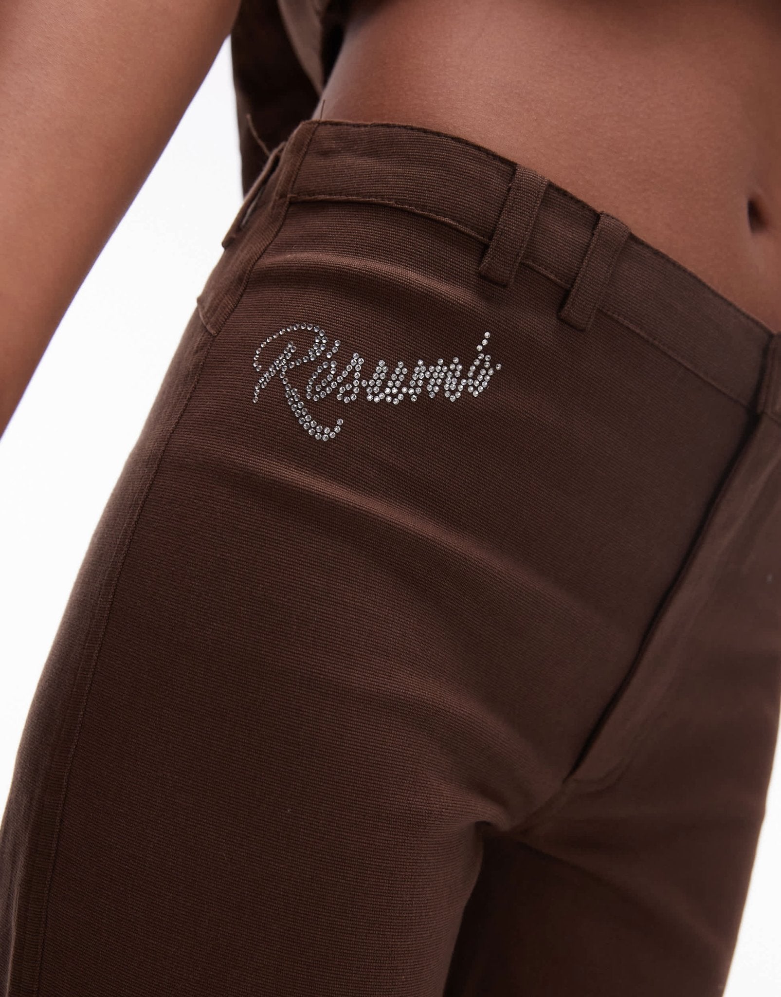 Resume Y2K bandeau slim fit trousers in brown bengaline with logo co - ord - ASOS Sample Sale