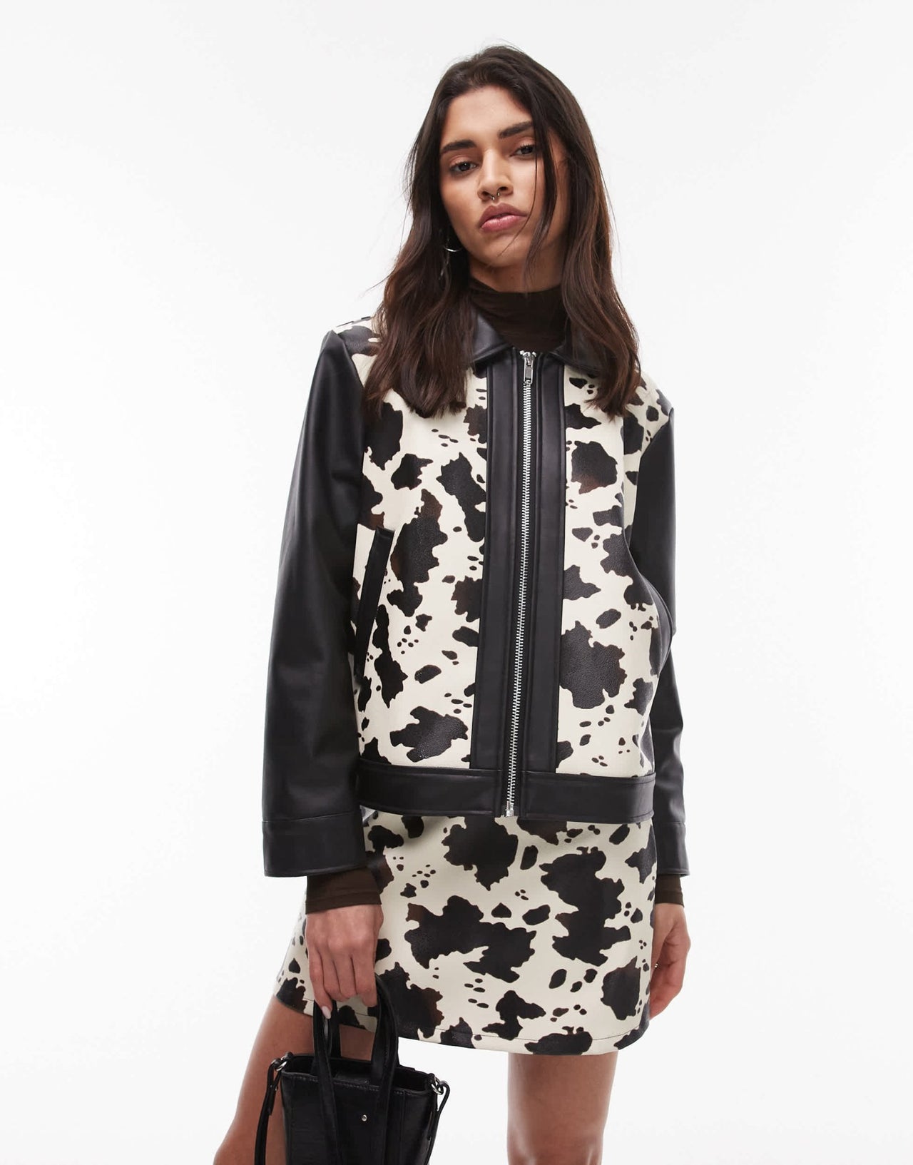 Resume zip up PU jacket in cow print co-ord - ASOS Sample Sale