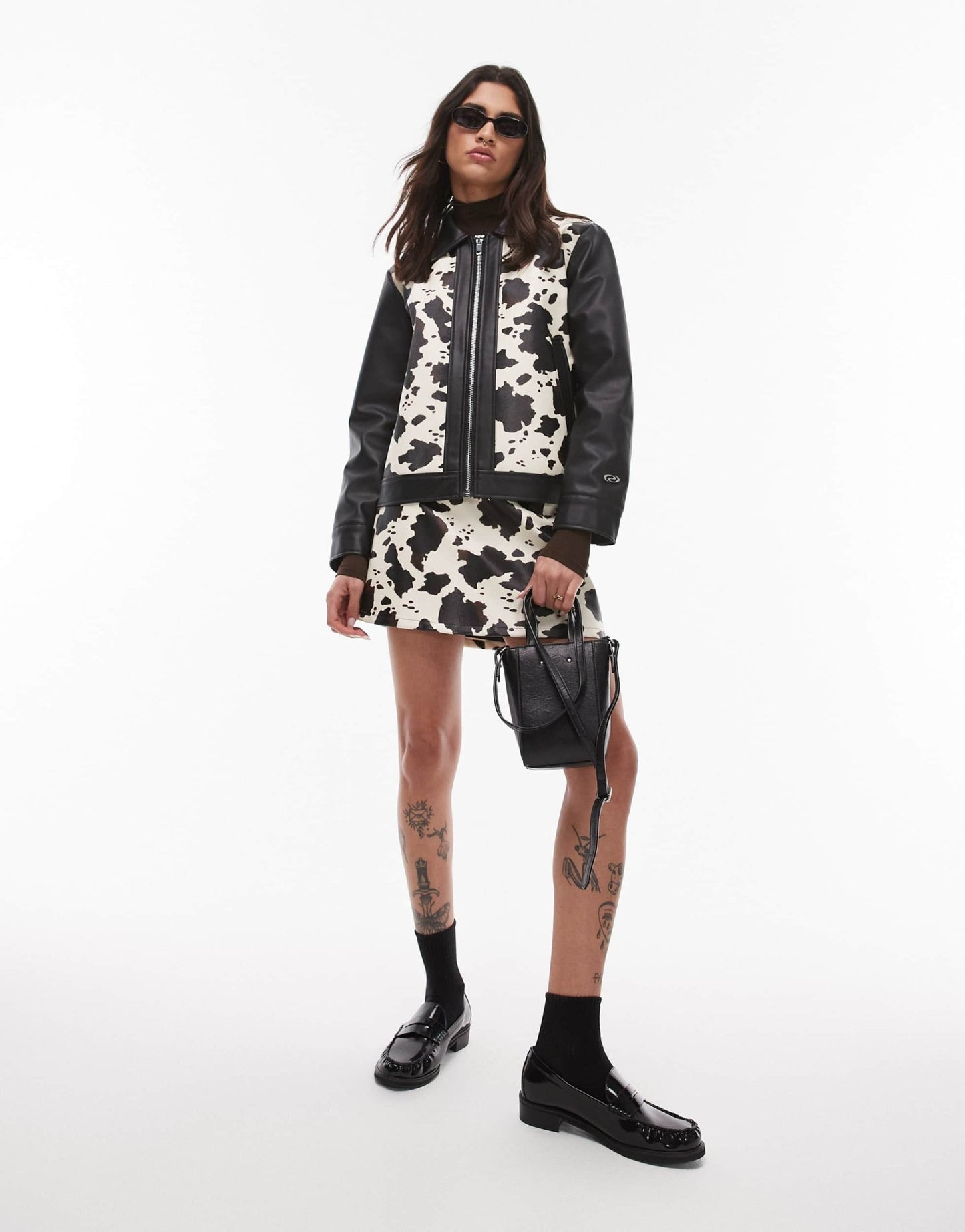 Resume zip up PU jacket in cow print co-ord - ASOS Sample Sale