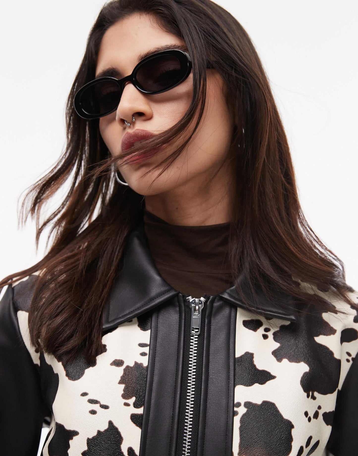 Resume zip up PU jacket in cow print co-ord - ASOS Sample Sale