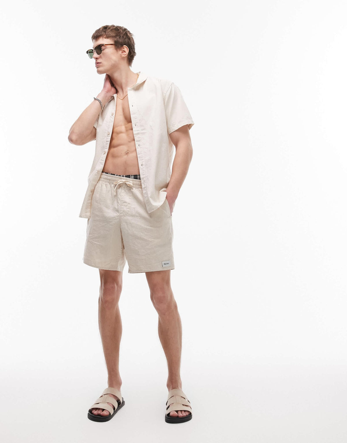 Rhythm classic linen jam short in cream - ASOS Sample Sale