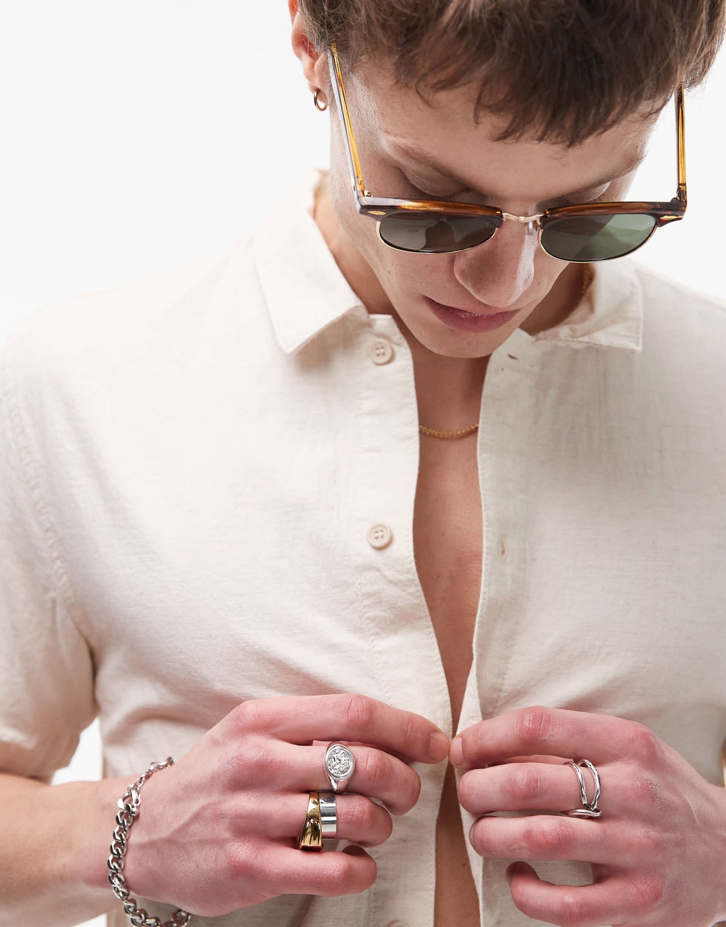 Rhythm classic linen short sleeve shirt in cream - ASOS Sample Sale