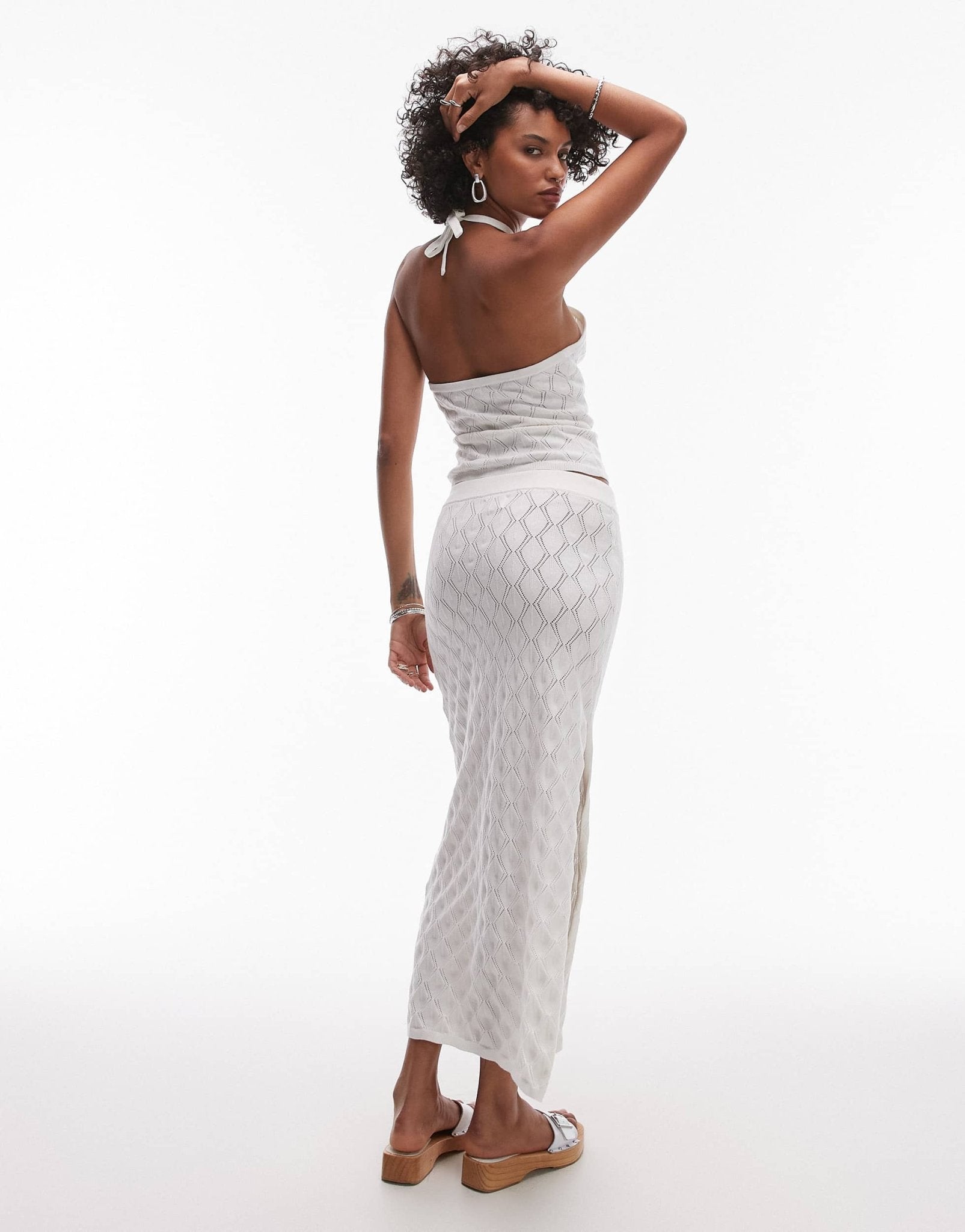 Rhythm daisy knit maxi beach skirt co - ord in white - ASOS Sample Sale
