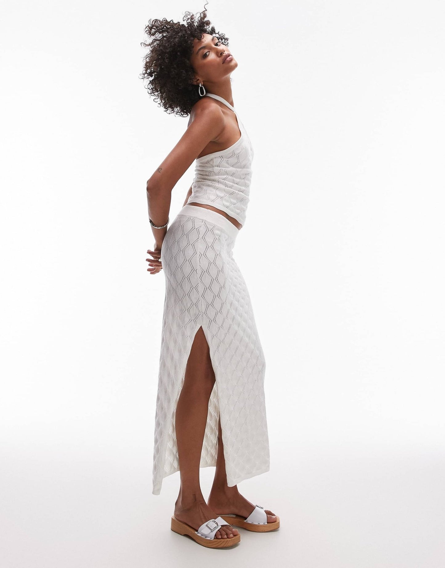 Rhythm daisy knit maxi beach skirt co - ord in white - ASOS Sample Sale