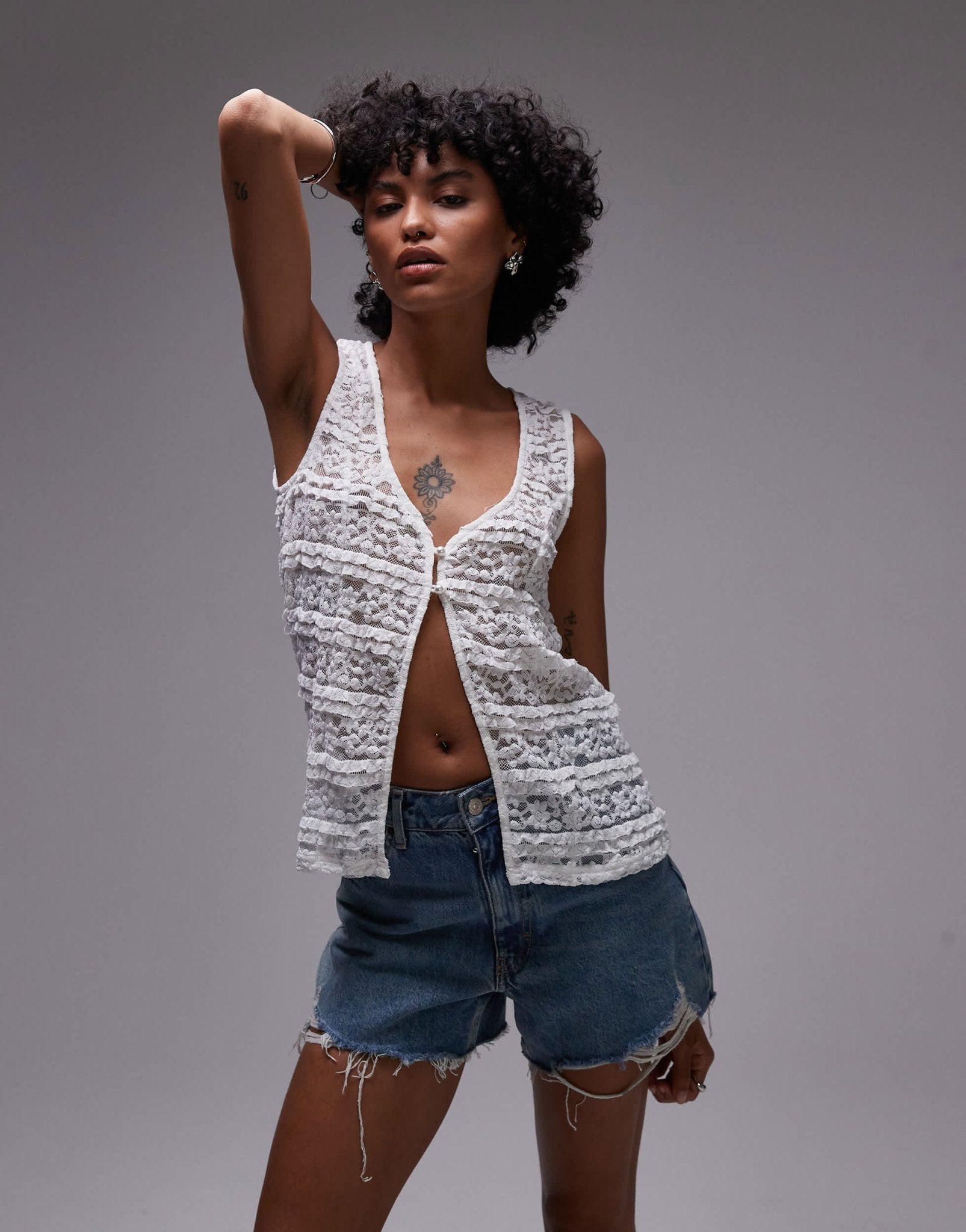 Rhythm haven lace longline vest in white - ASOS Sample Sale
