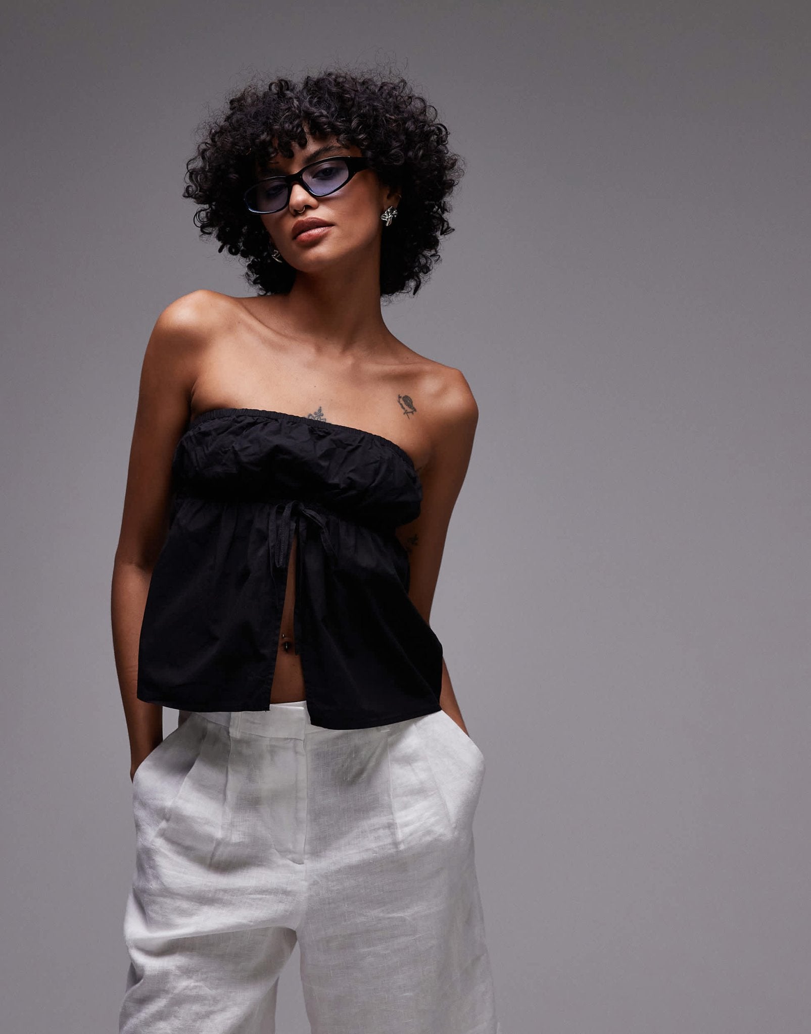 Rhythm posie gathered strapless top in black - ASOS Sample Sale