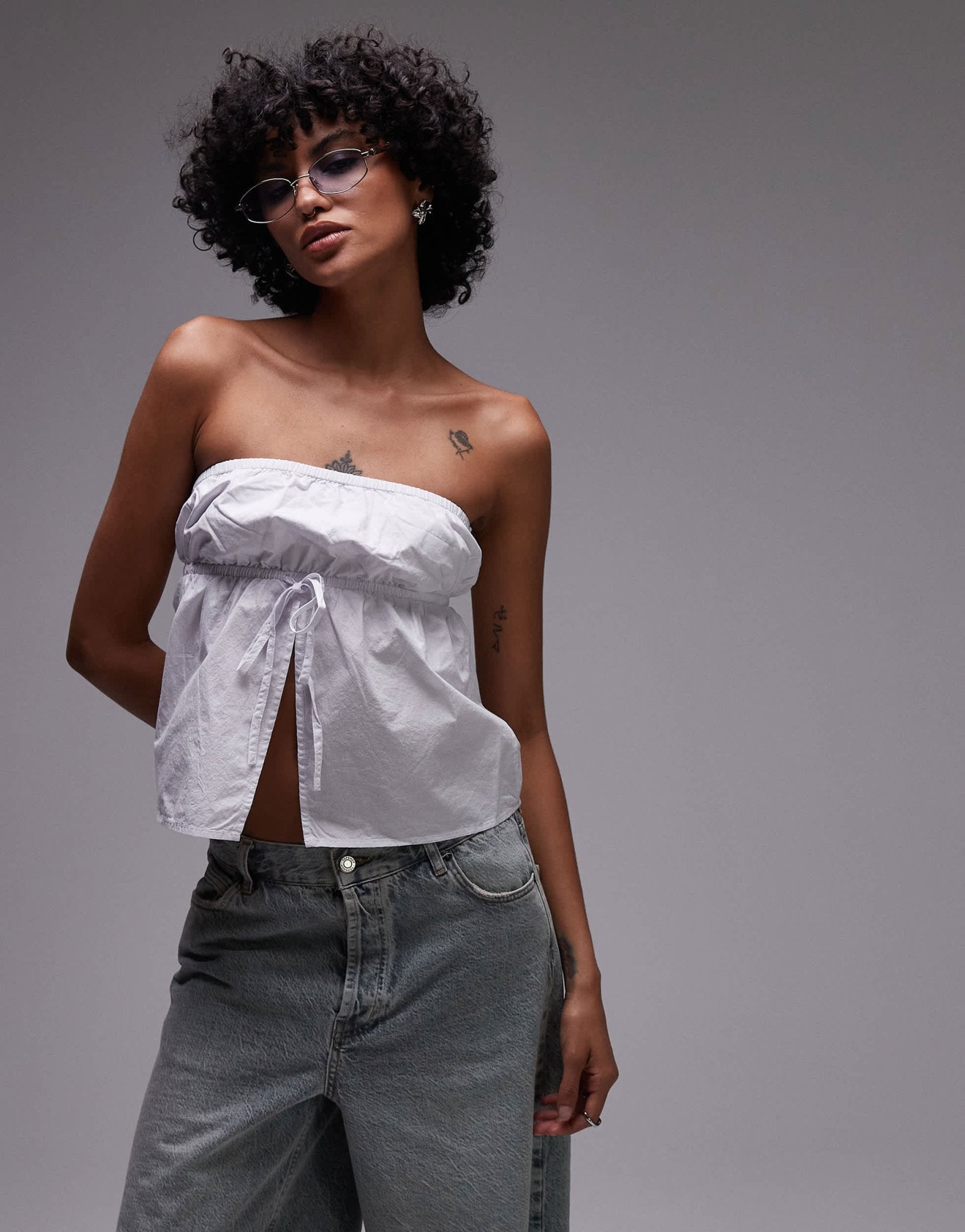 Rhythm posie gathered strapless top in white - ASOS Sample Sale