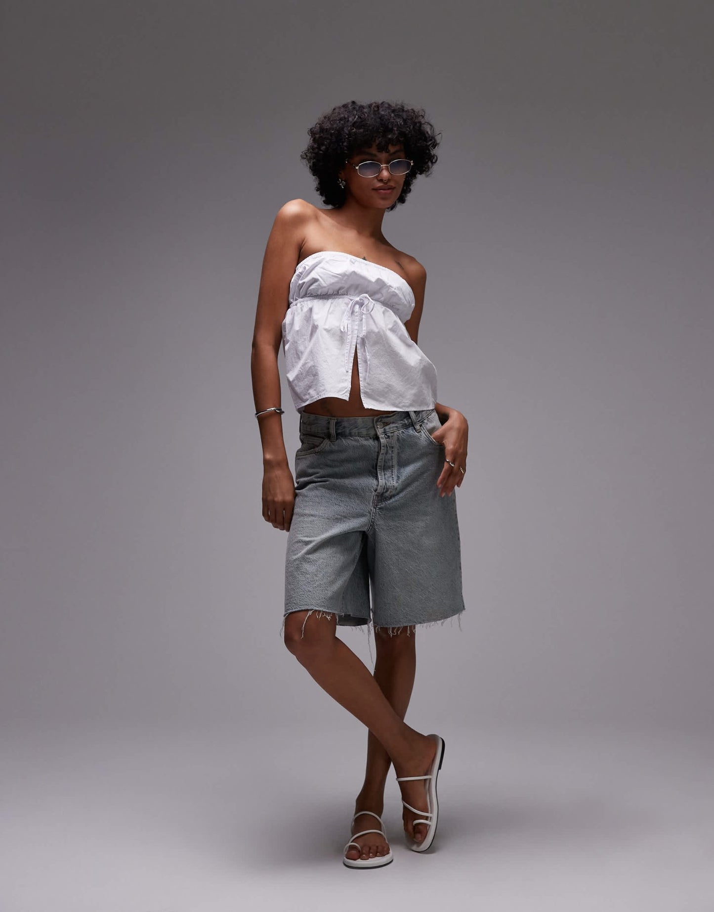 Rhythm posie gathered strapless top in white - ASOS Sample Sale