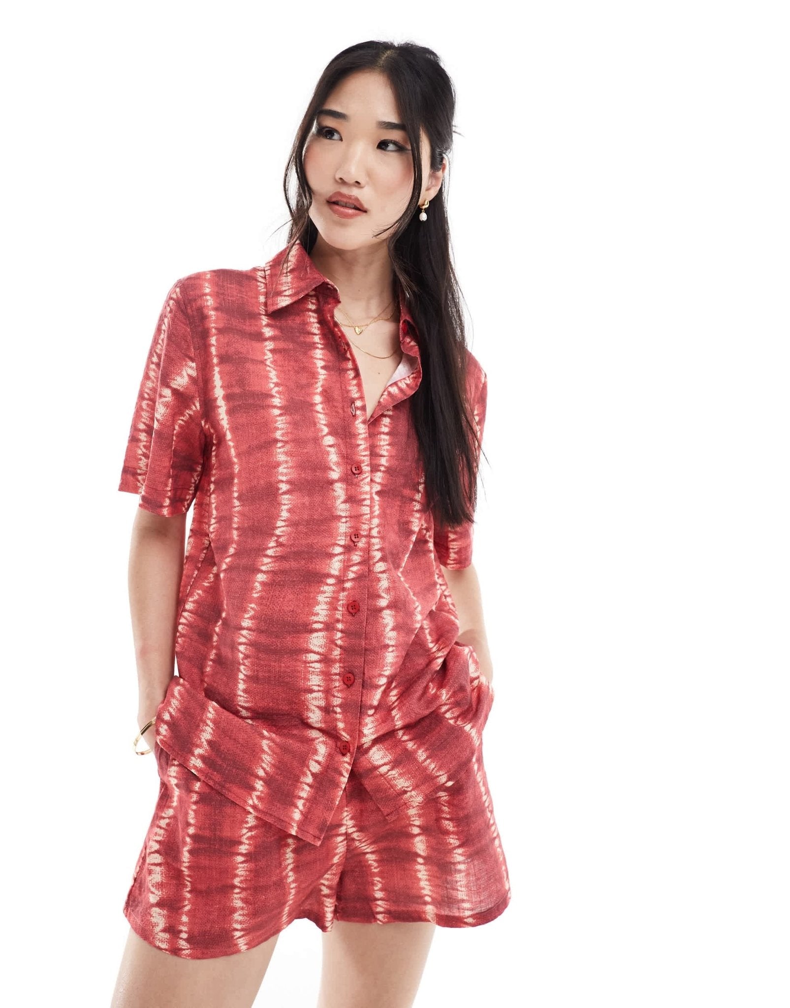 Rhythm sahara tie dye short sleeve beach shirt co - ord in red - ASOS Sample Sale