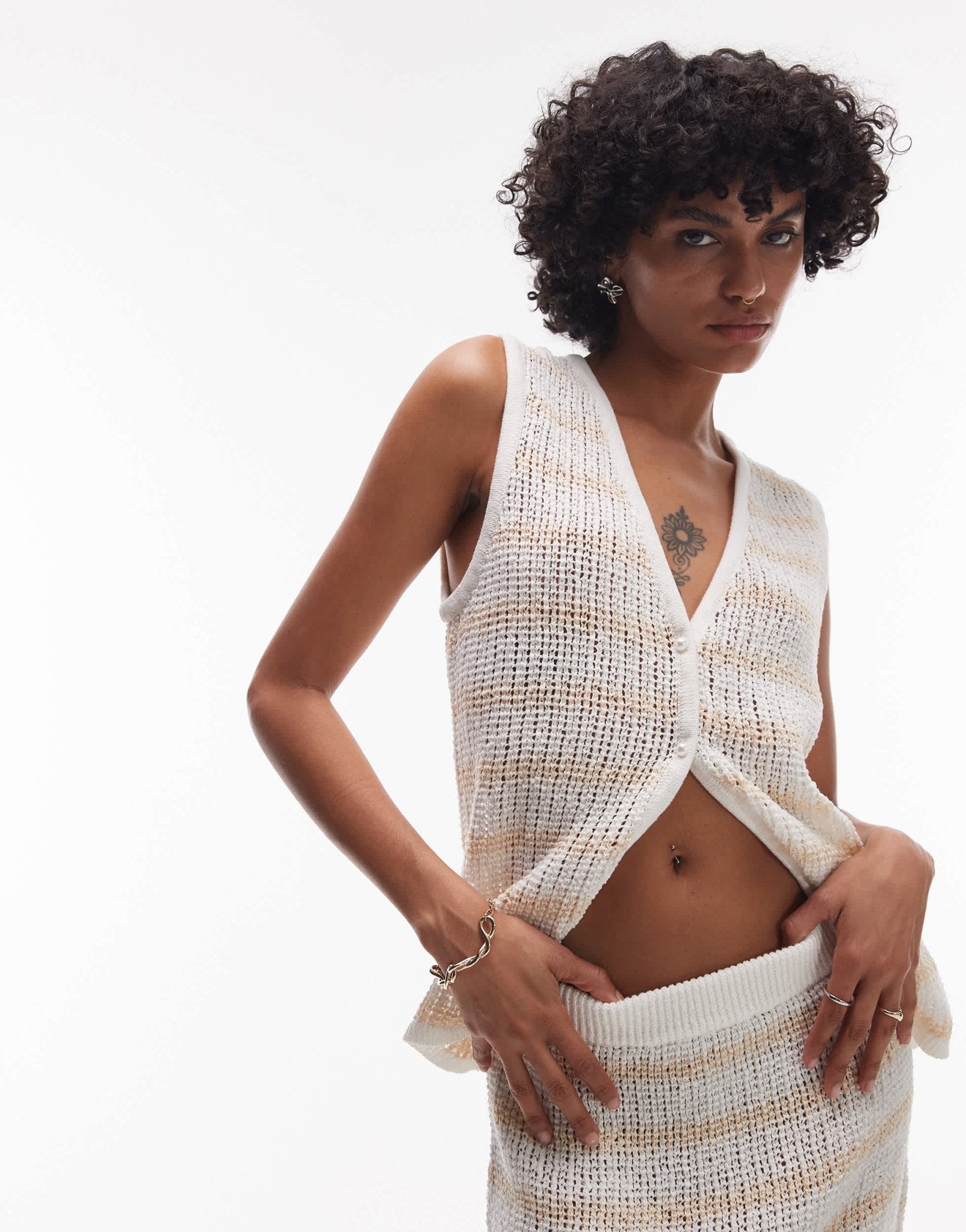 Rhythm sol stripe longline knit vest co-ord in cream - ASOS Sample Sale