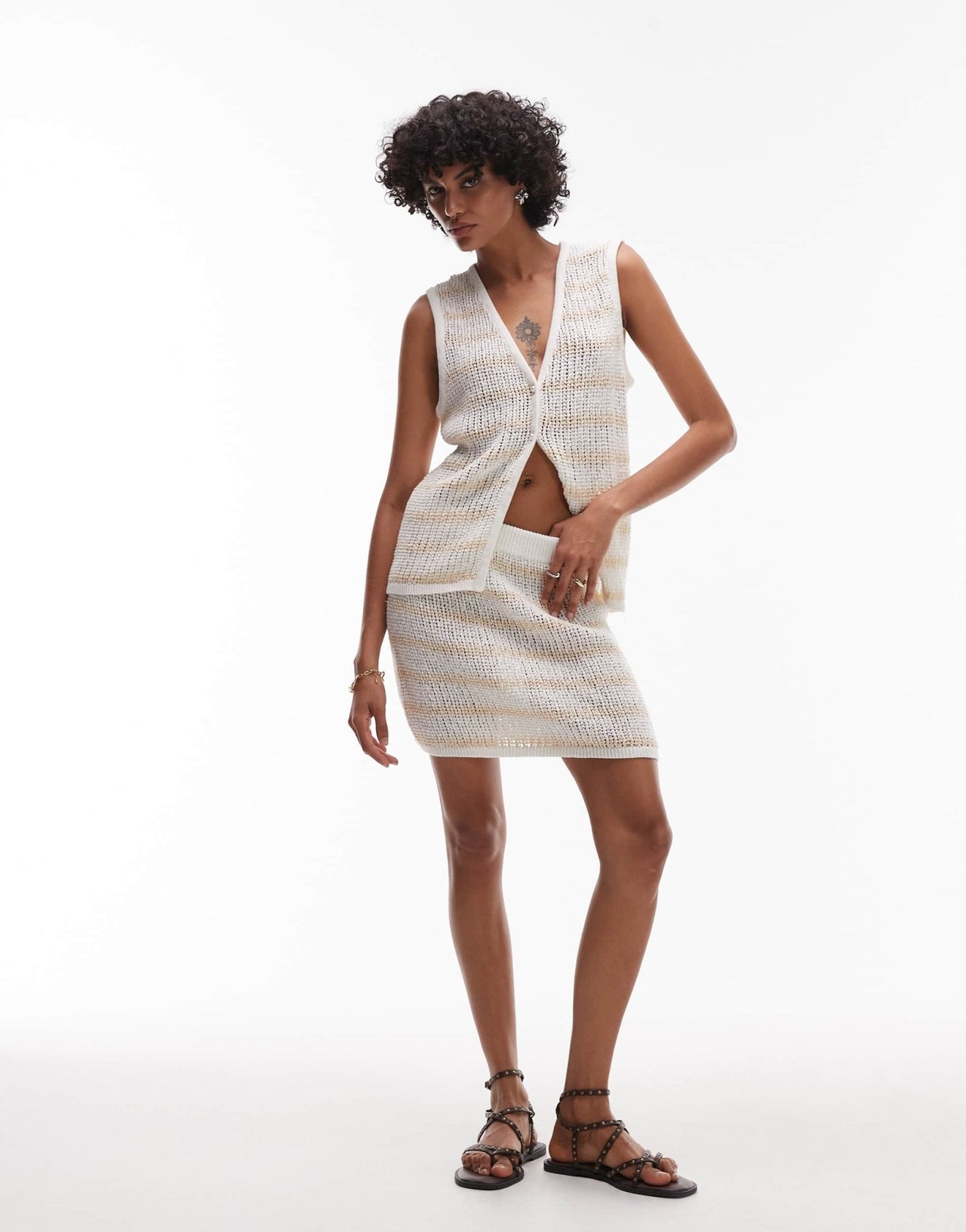 Rhythm sol stripe longline knit vest co-ord in cream - ASOS Sample Sale
