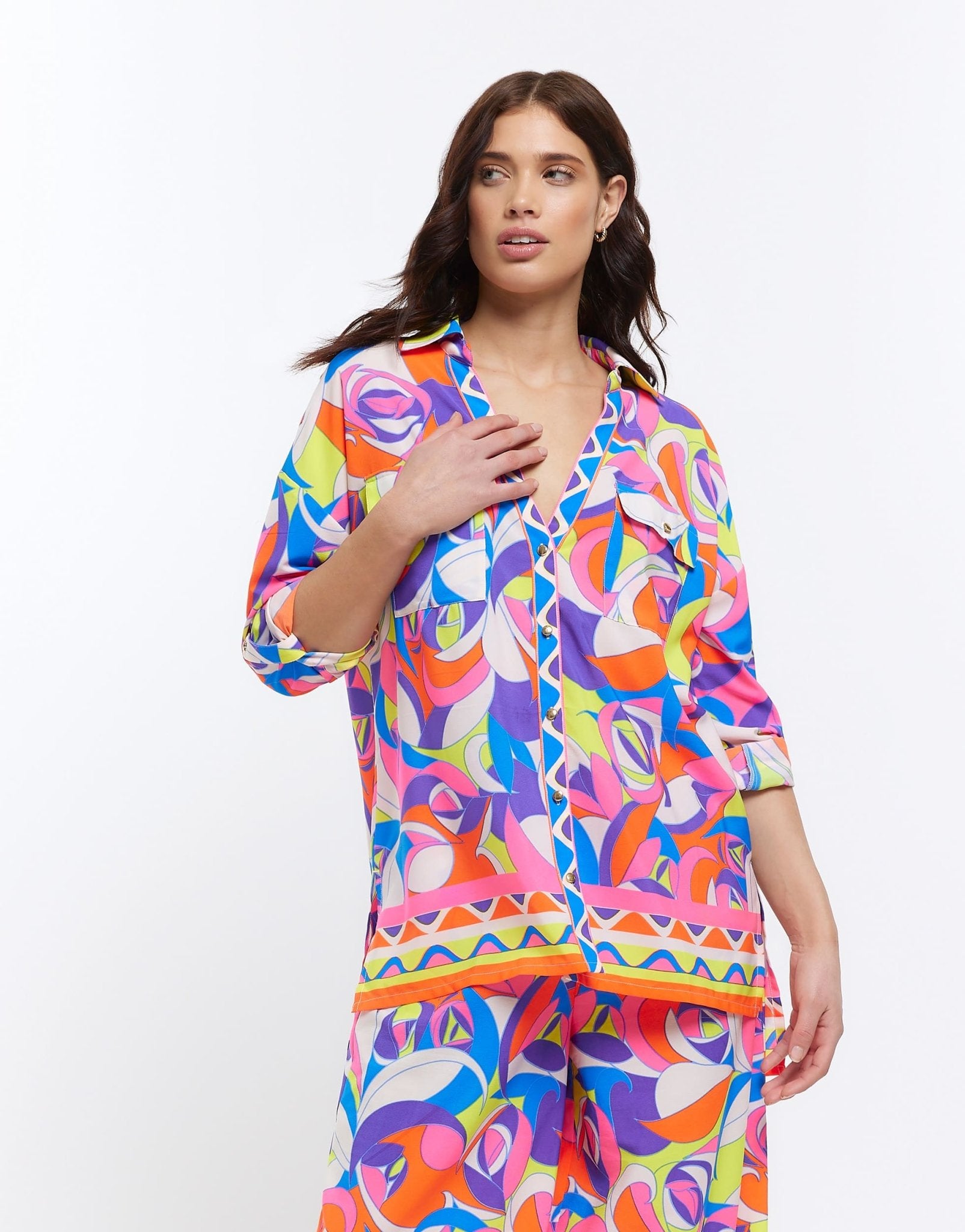 River Island abstract print oversized beach shirt in bright blue - ASOS Sample Sale