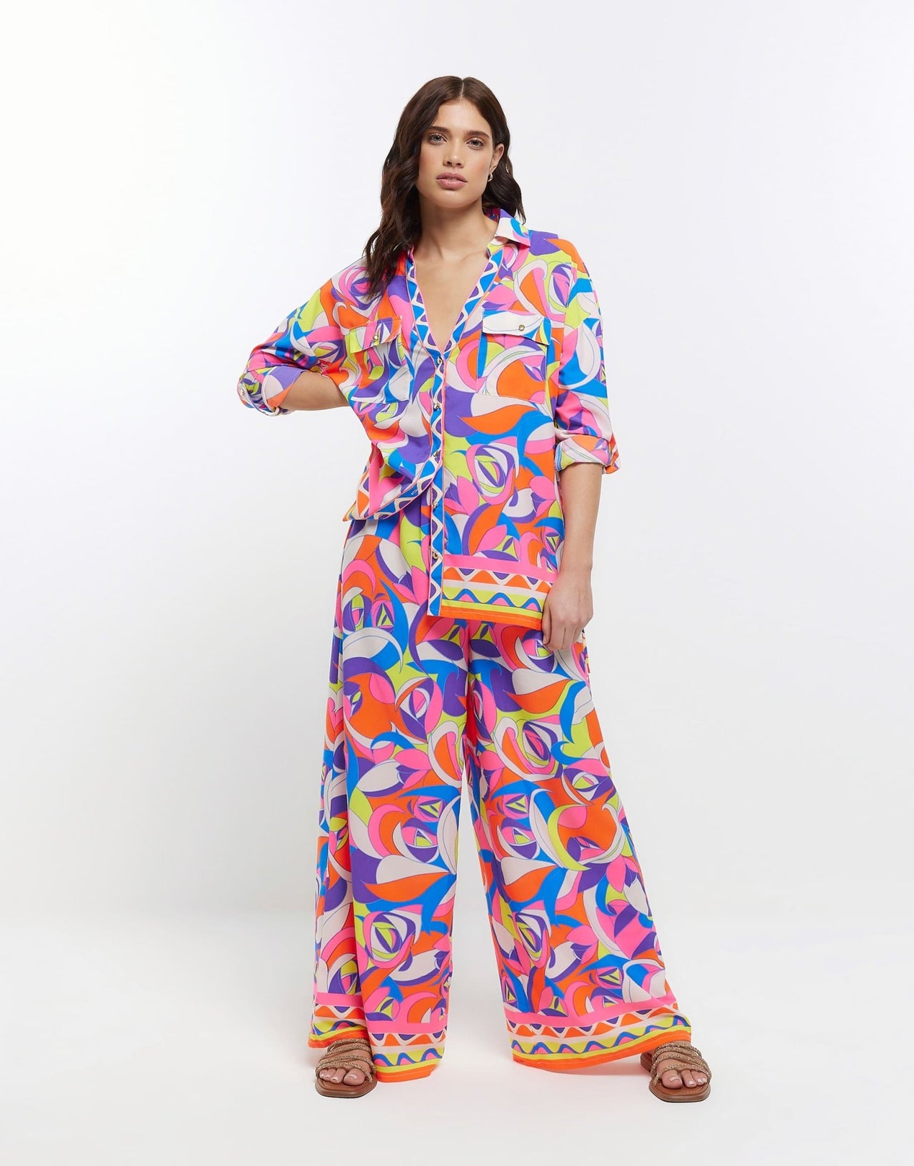 River Island abstract print oversized beach shirt in bright blue - ASOS Sample Sale