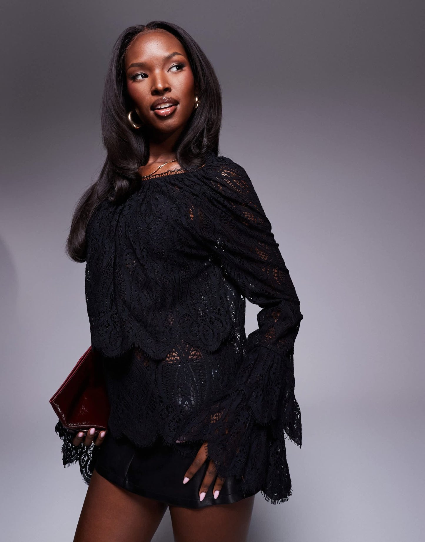 River Island all over lace blouse in black - ASOS Sample Sale