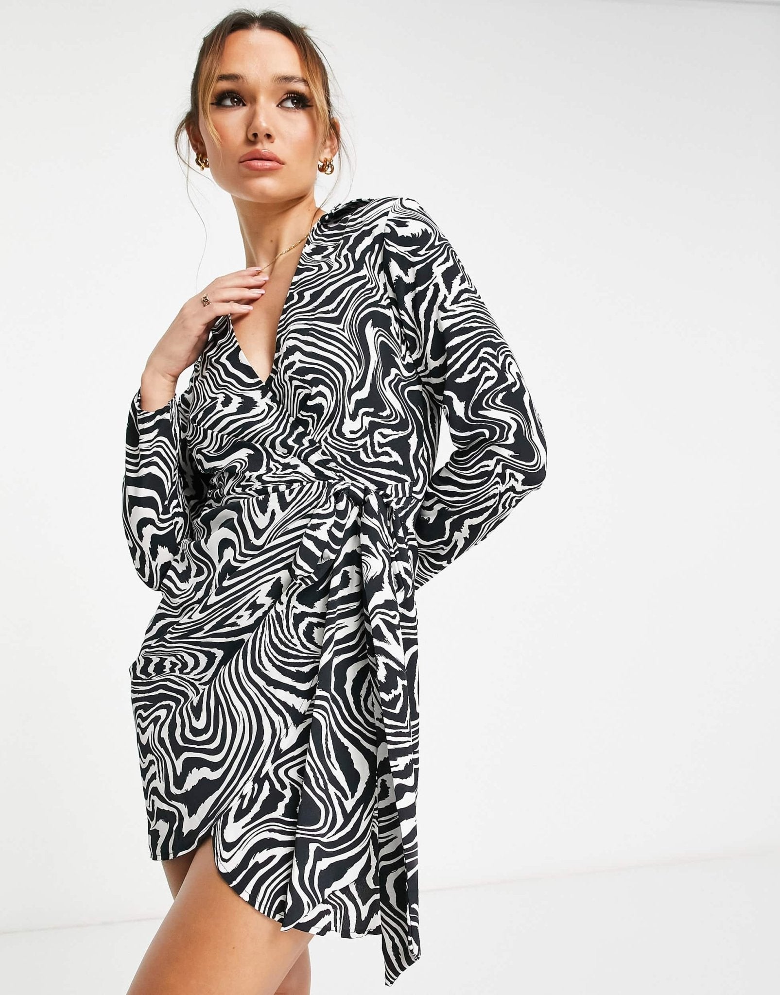 River Island animal print wrap shirt mini dress in black - ASOS Sample Sale