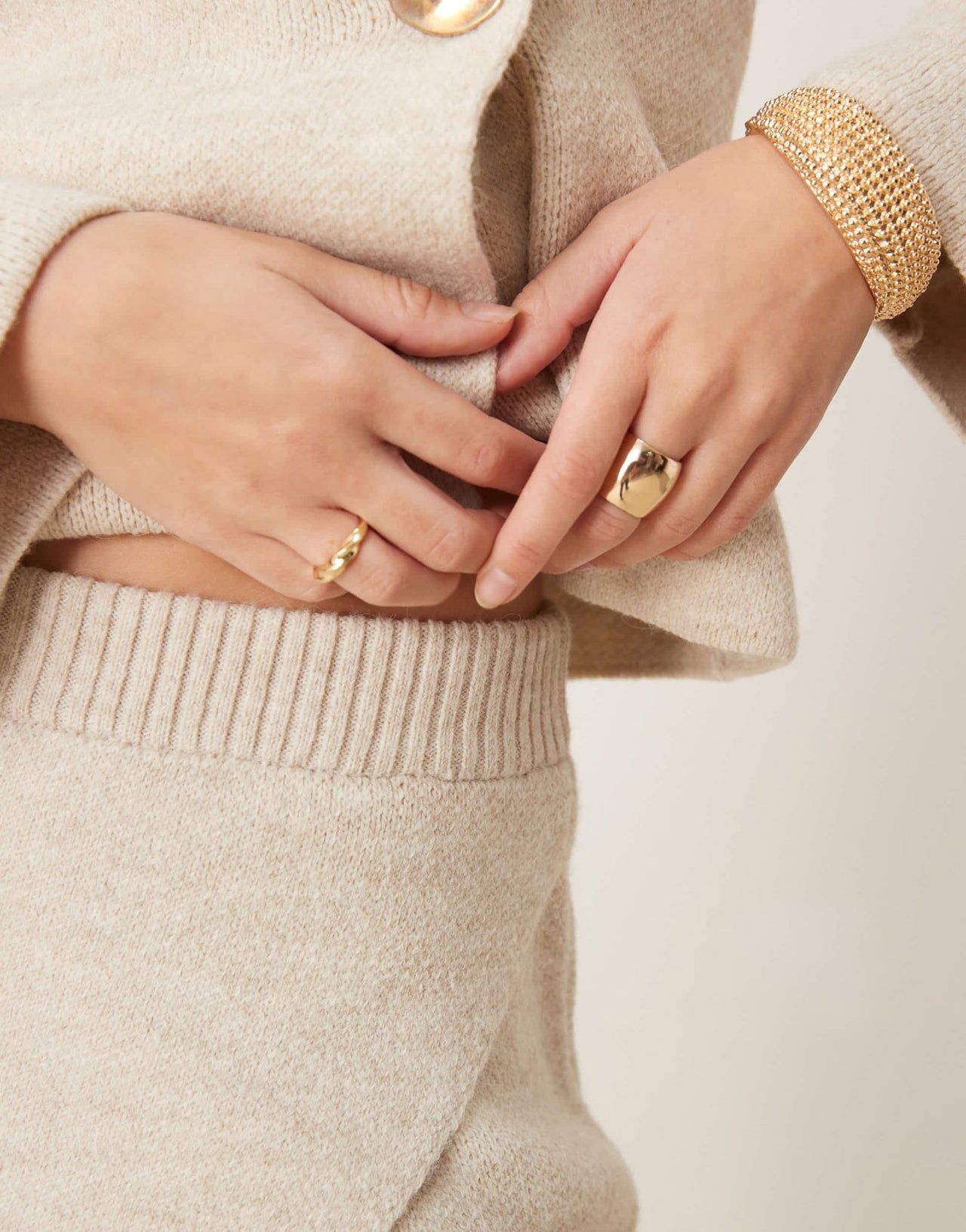 River Island asymmetric knitted mini skirt co - ord in beige - ASOS Sample Sale