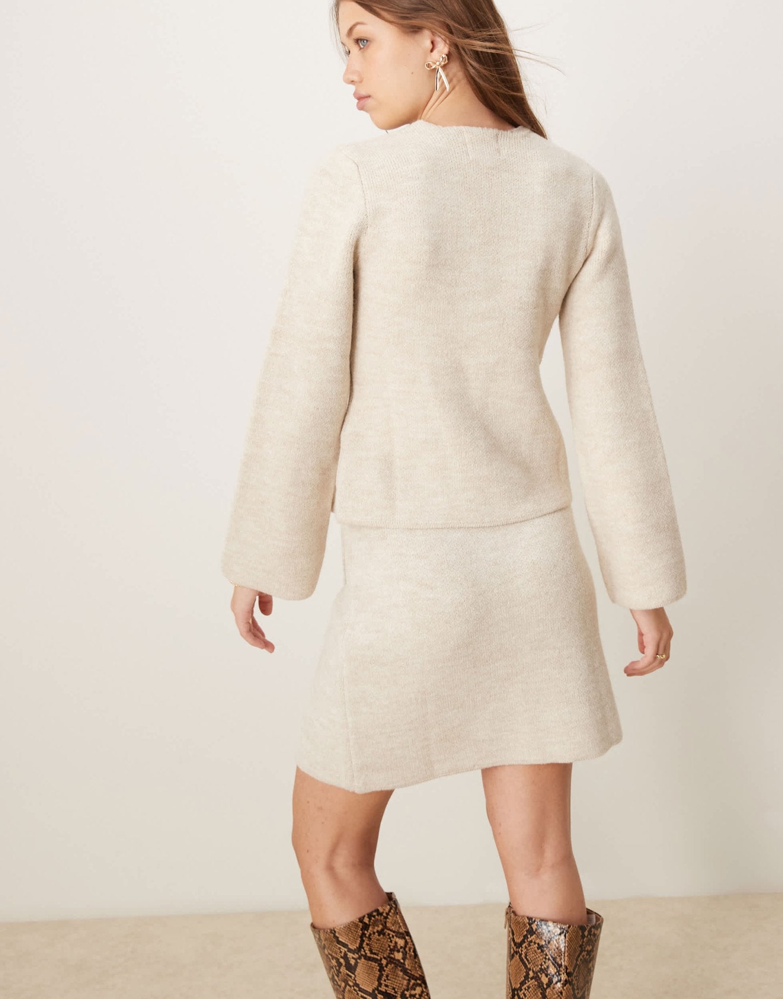 River Island asymmetric knitted mini skirt co - ord in beige - ASOS Sample Sale