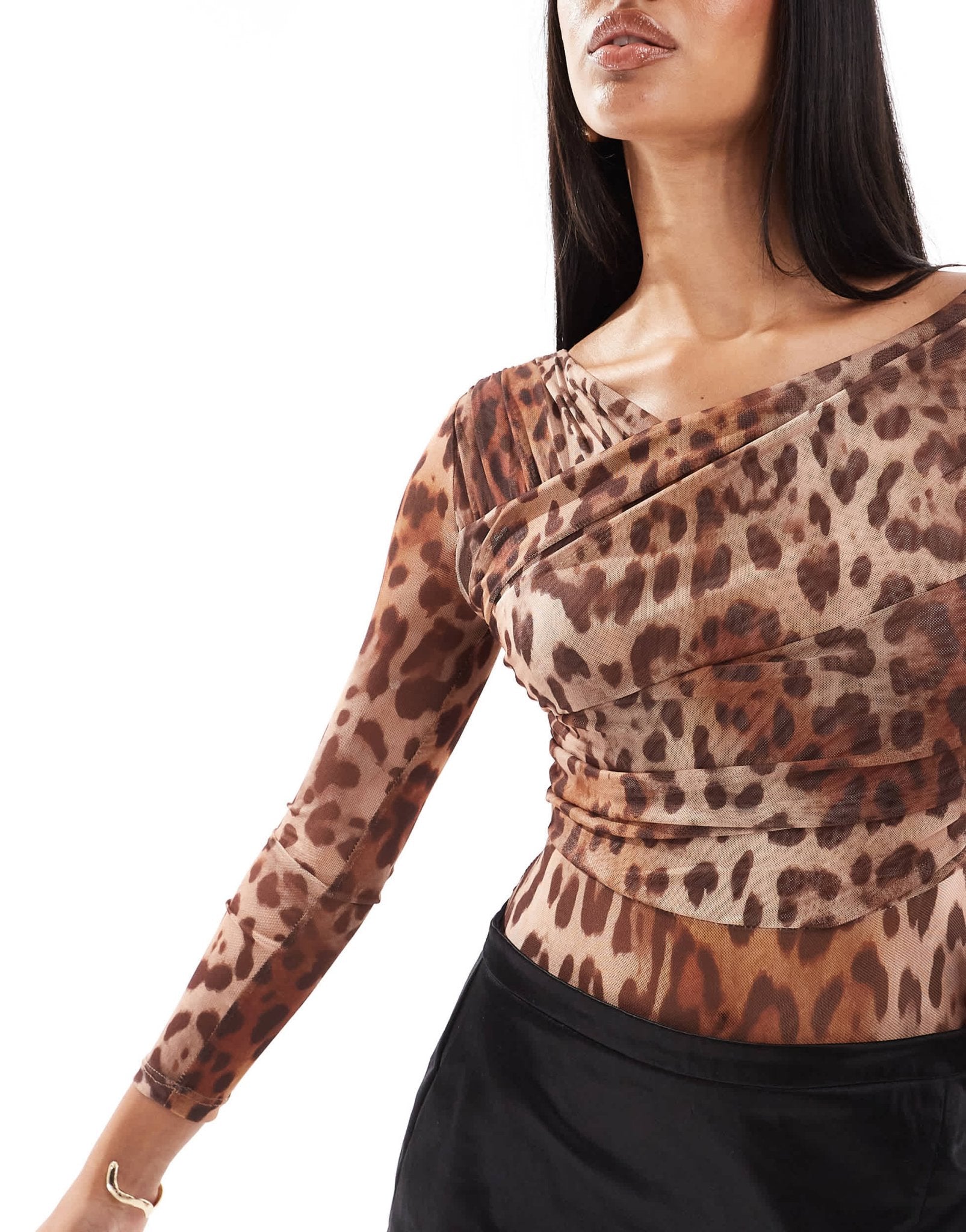 River Island asymmetric mesh body in leopard print - ASOS Sample Sale
